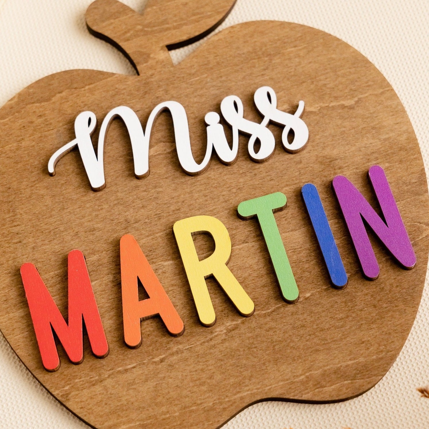 Personalized Wooden Teacher's Apple Sign for Teacher Gifts and Desk Decor J94