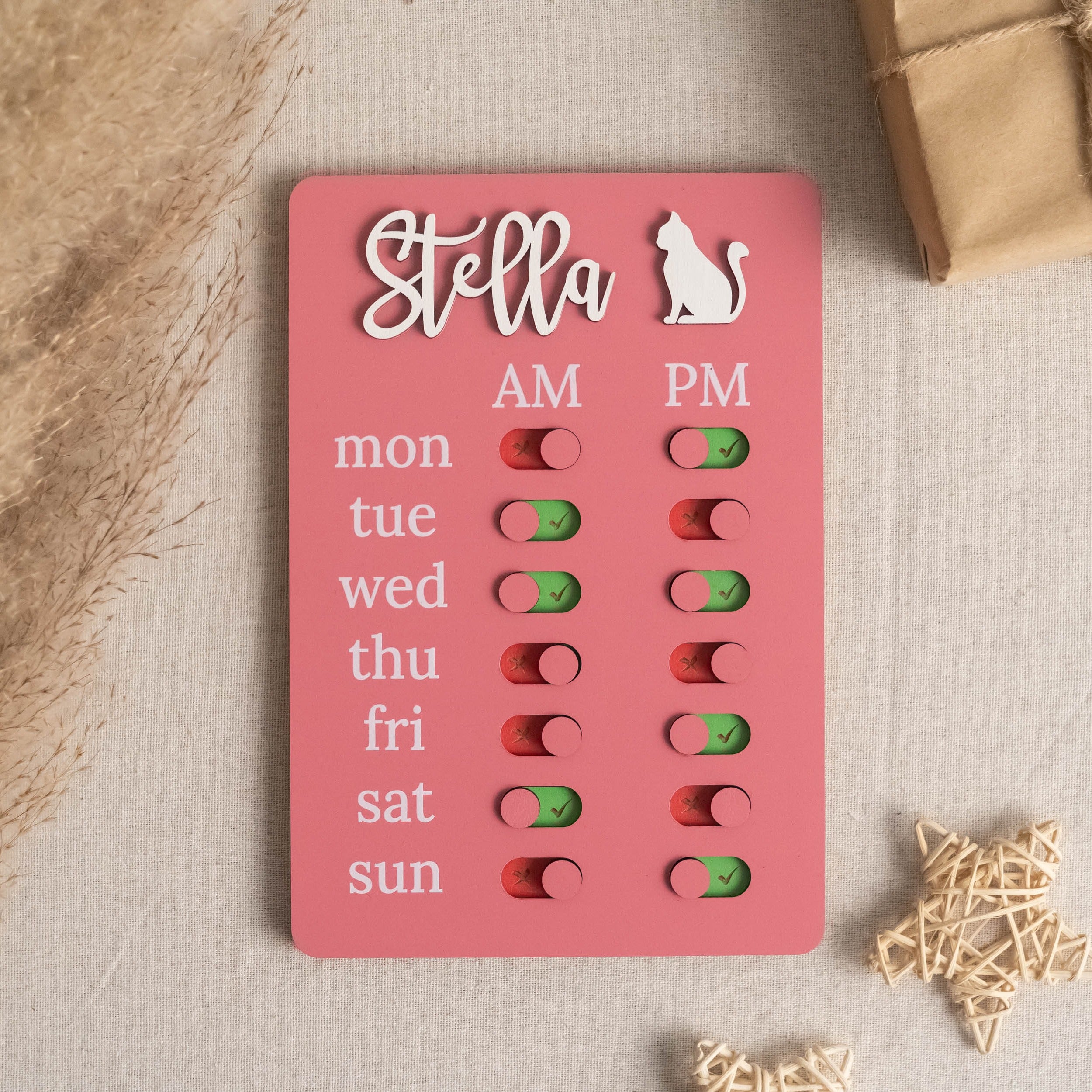 Pet Feeding Reminder Chart Board Wood for Daily Pet Care Tool Y97