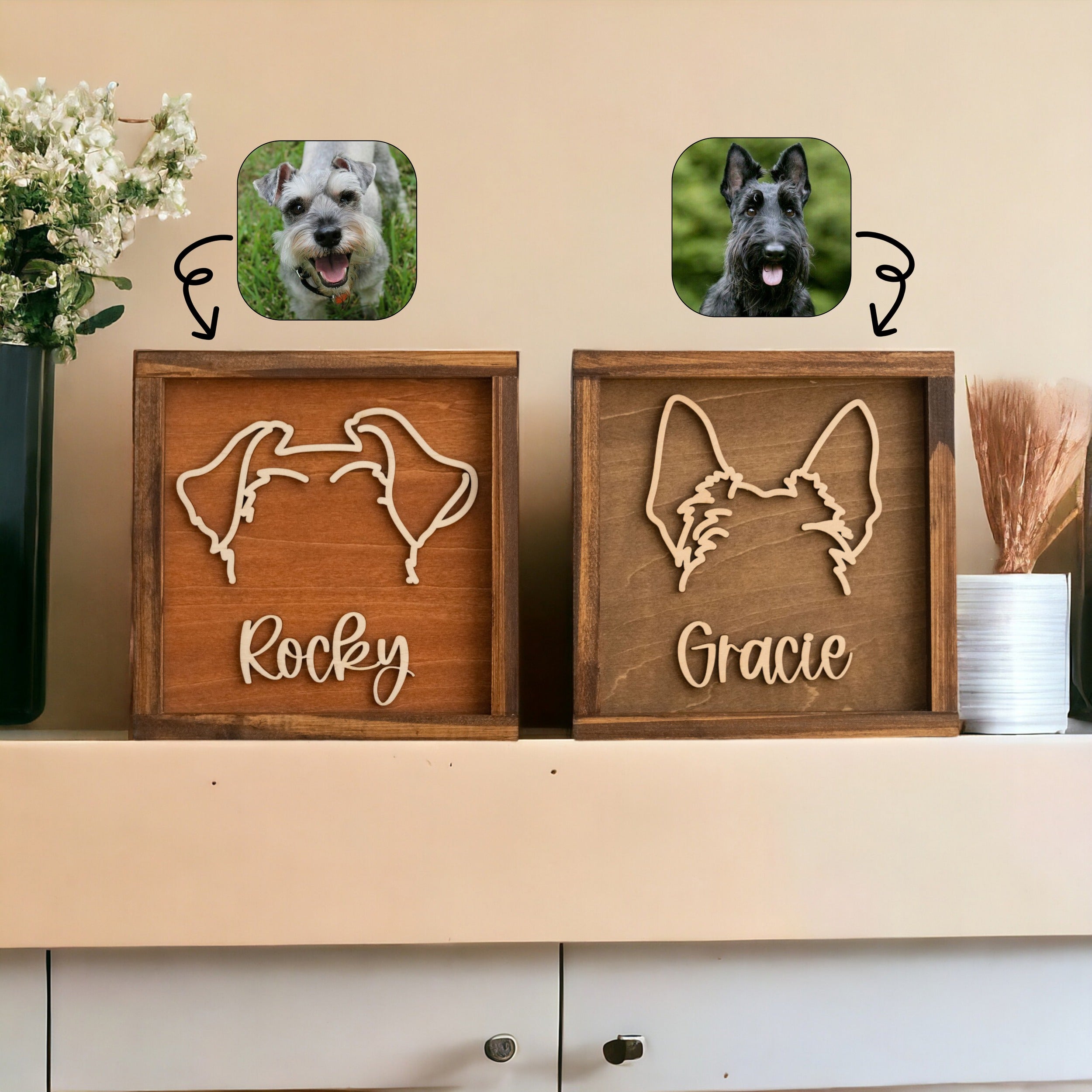 Personalized Dog Ear Framed Art Wood for Pet Memorial Decor J06
