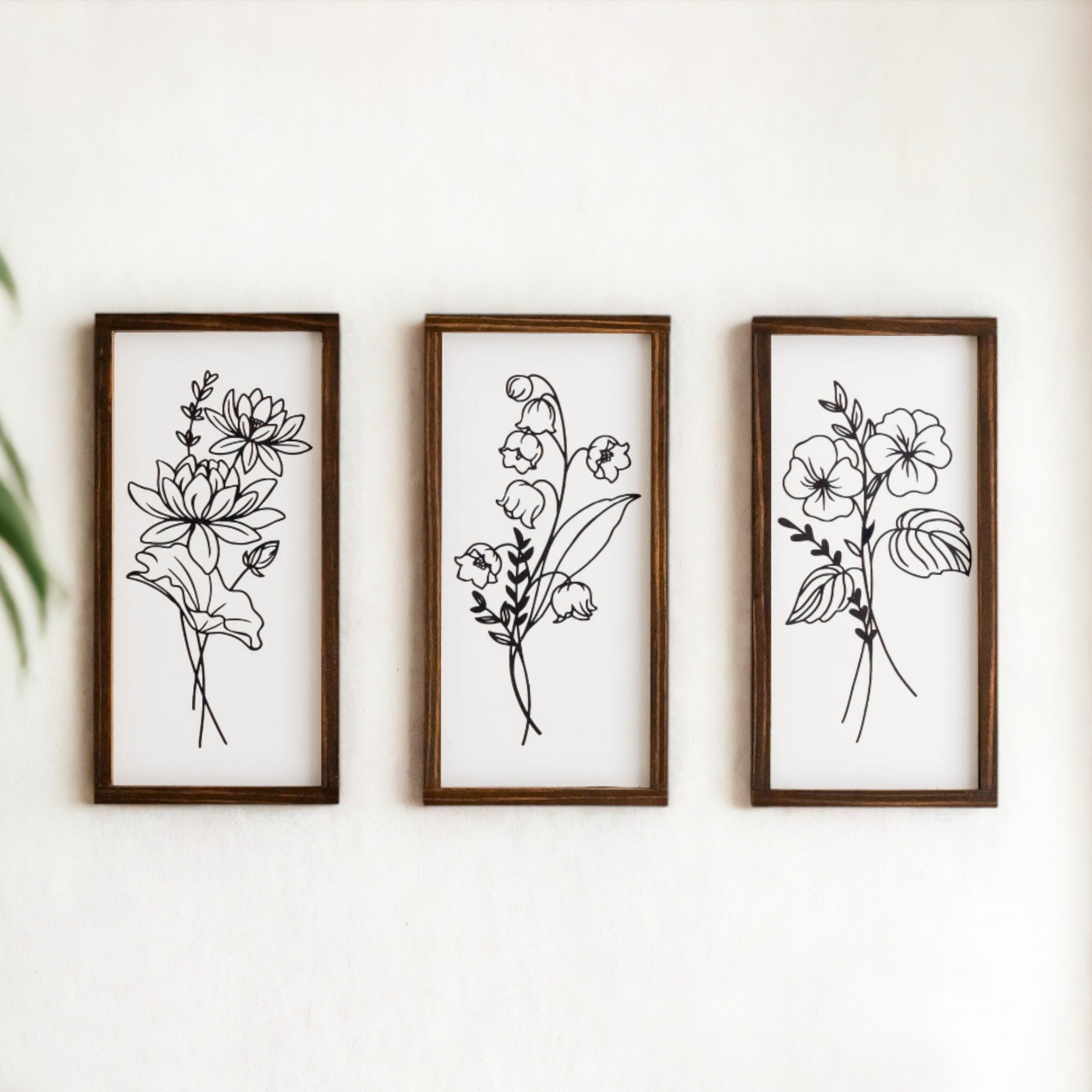 Trio of Floral Wooden Signs for Boho and Contemporary Wall Decor