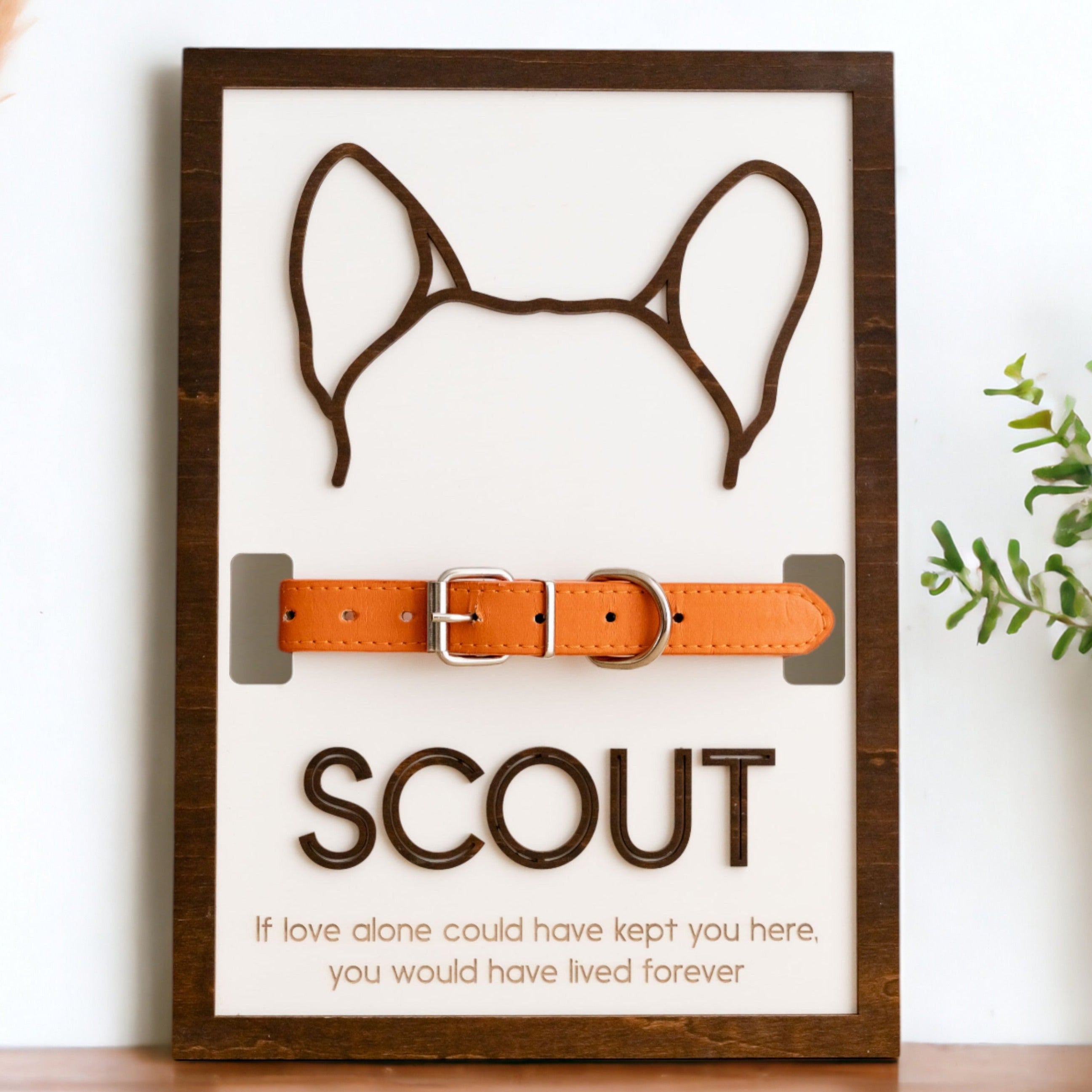 Boho Style Dog Ear Drawing Framed Keepsake for Pet Memorial Decor