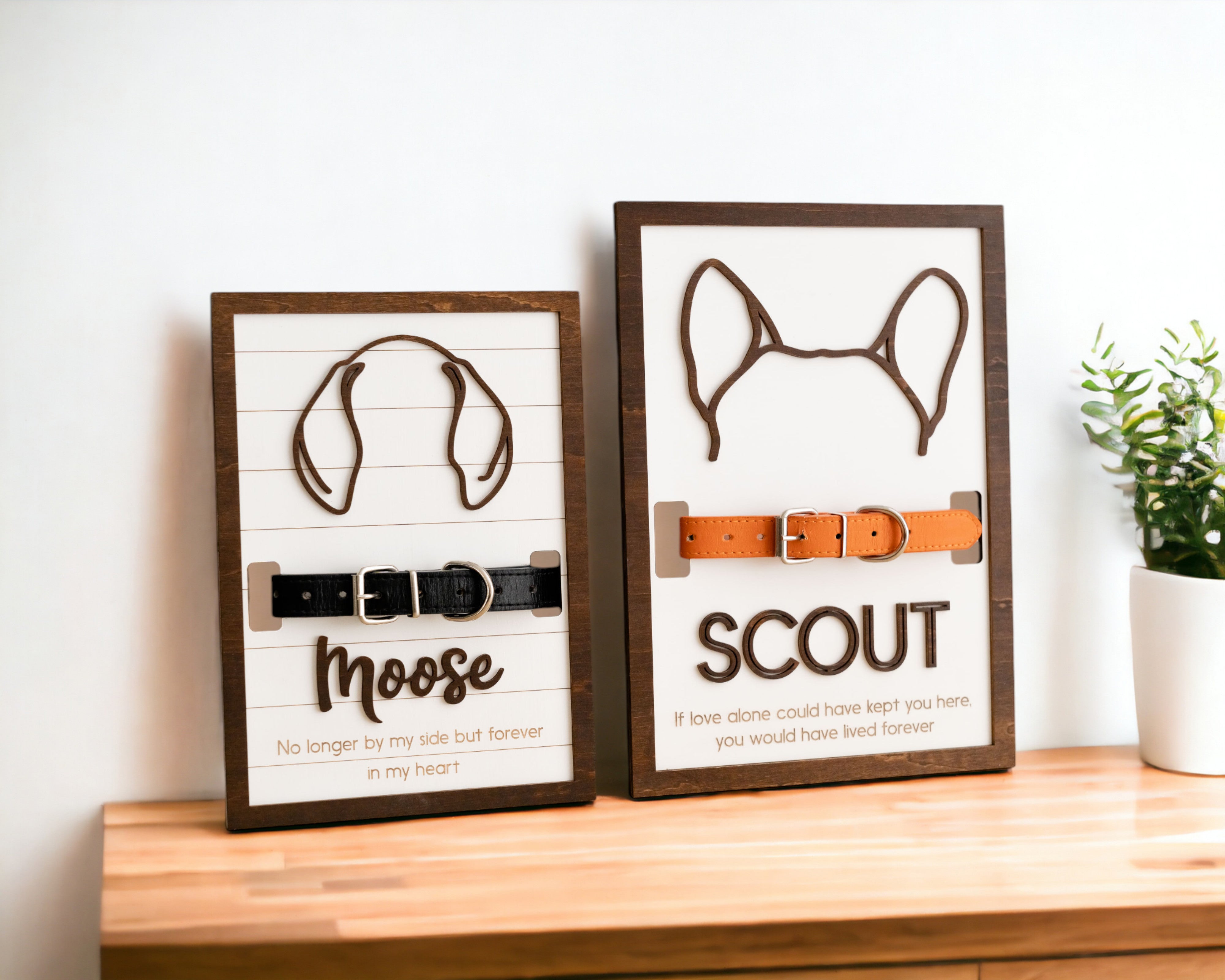 Boho Style Dog Ear Drawing Framed Keepsake for Pet Memorial Decor