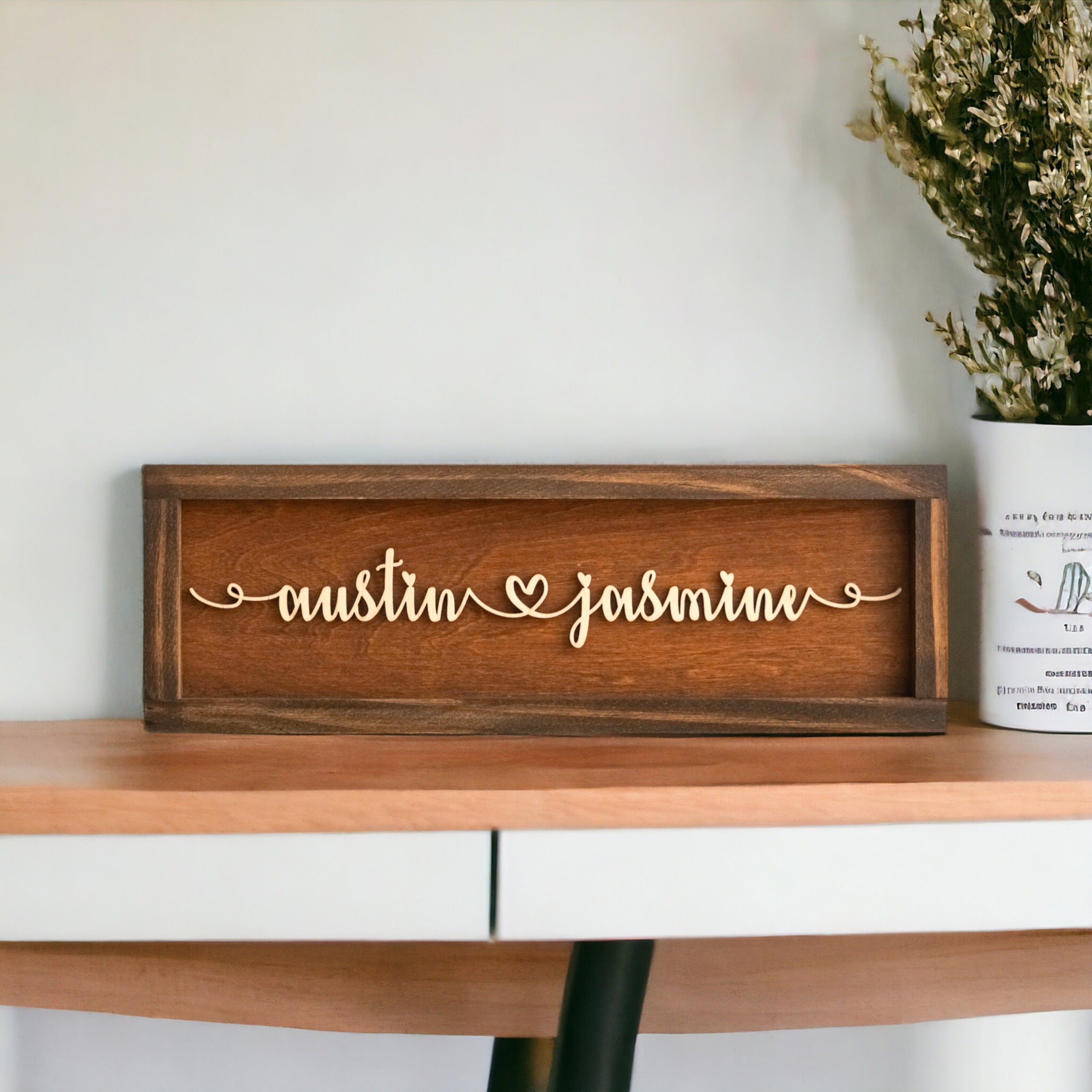 Personalized Couple Name Plaque Wood Couple Name Sign and Rustic Wooden Name Plaque for Anniversary Gift E07