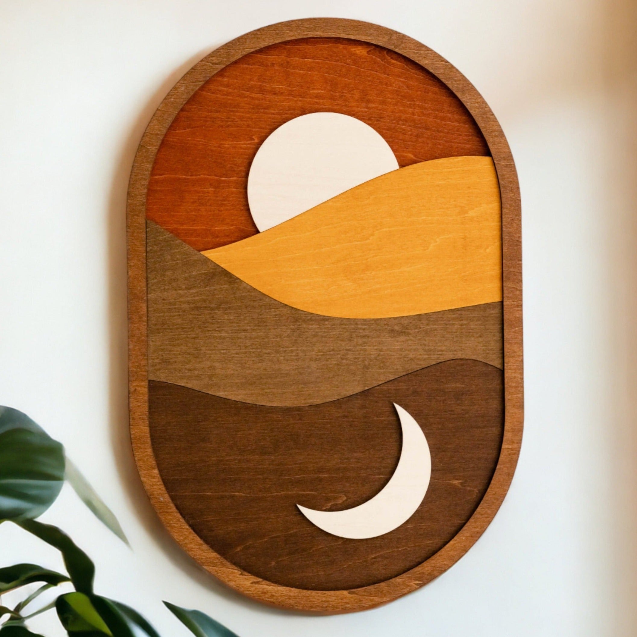 Contemporary Sun and Moon Wooden Wall Art for Stylish Home Decor