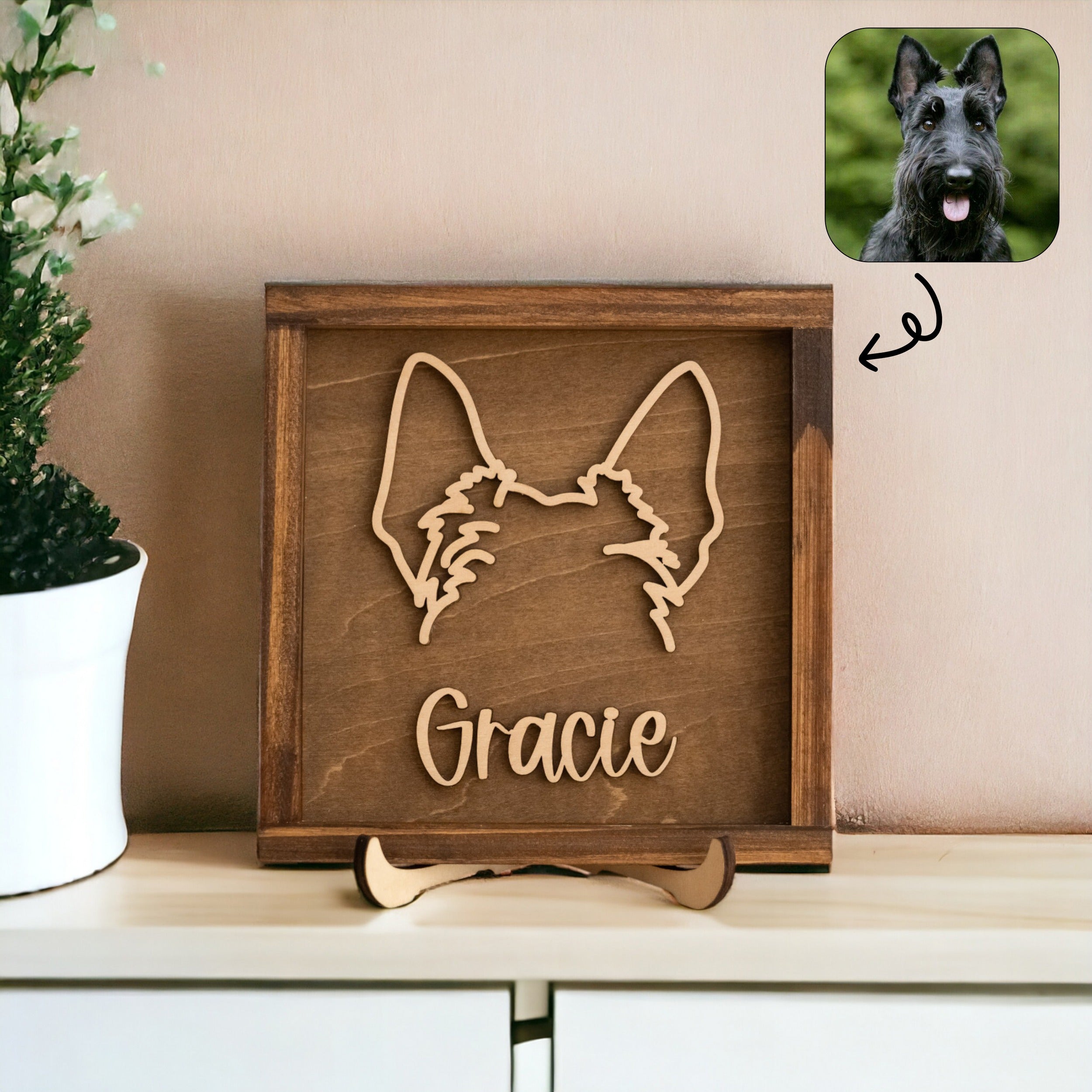 Personalized Dog Ear Framed Art Wood for Pet Memorial Decor J06