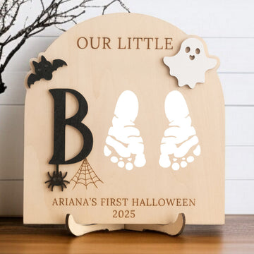 Wooden Halloween Baby Footprint Sign for Babys First Halloween D03