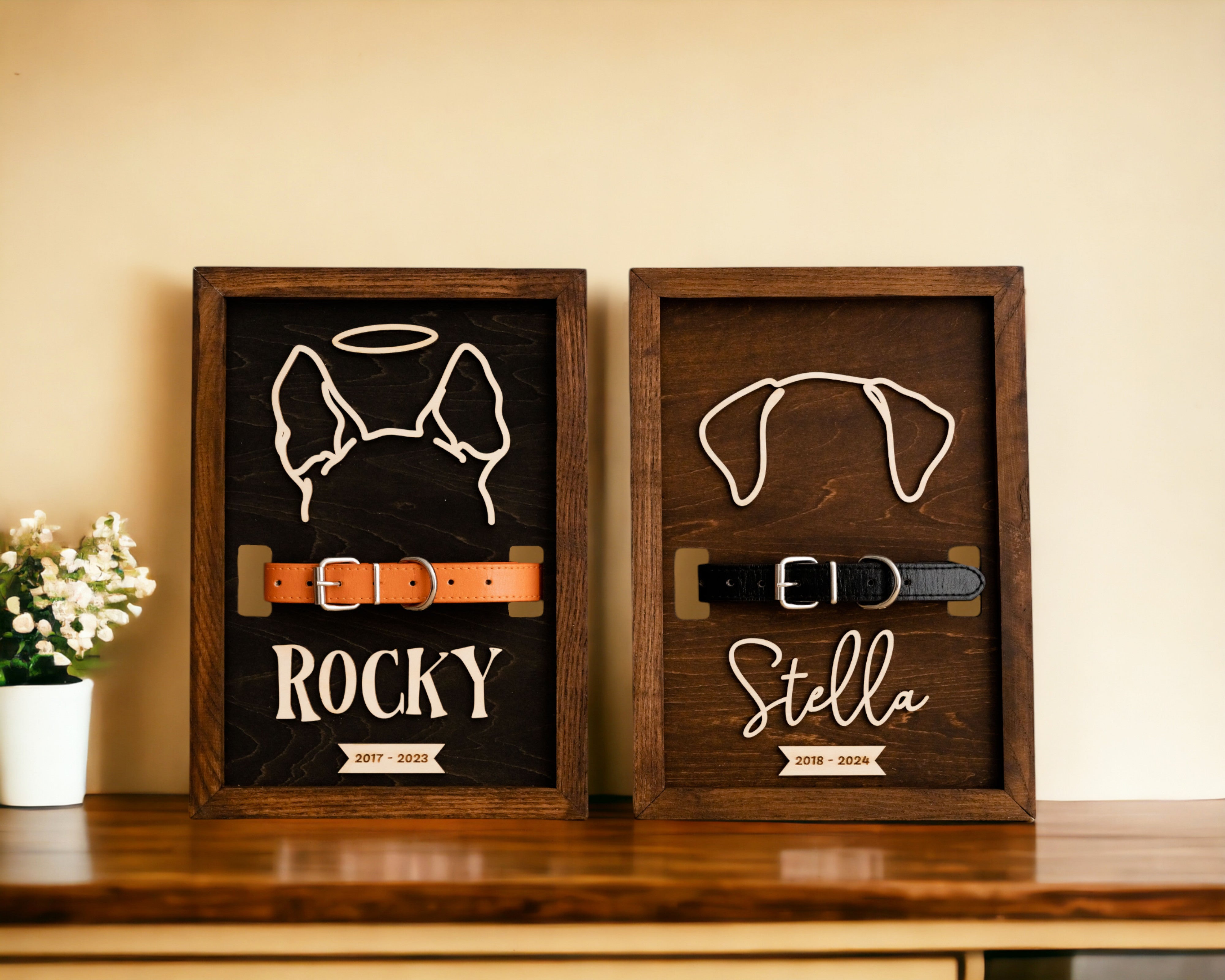 Dog Ear Drawing Framed Wood Dog Memorial Gift and Pet Decor E16