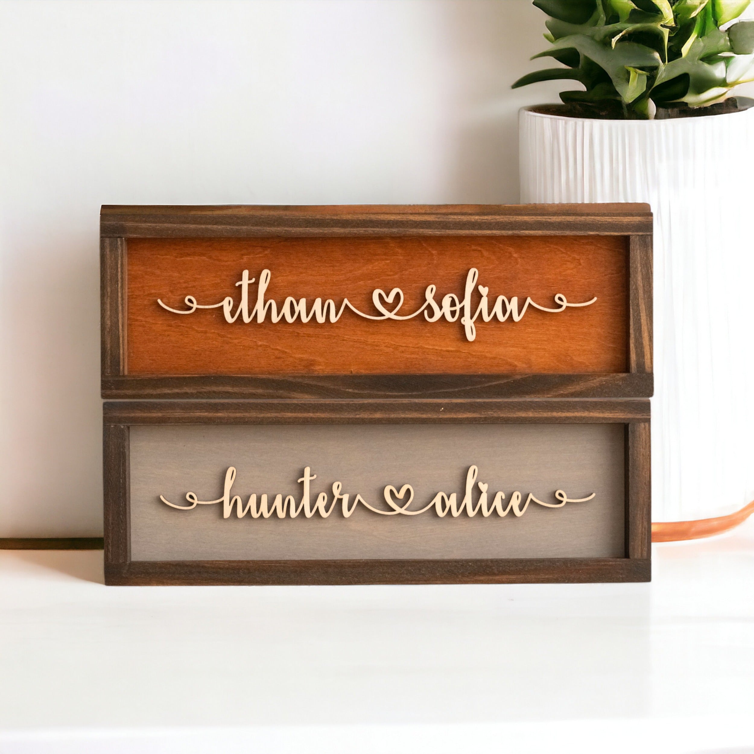 Personalized Couple Name Plaque Wood Couple Name Sign and Rustic Wooden Name Plaque for Anniversary Gift E07