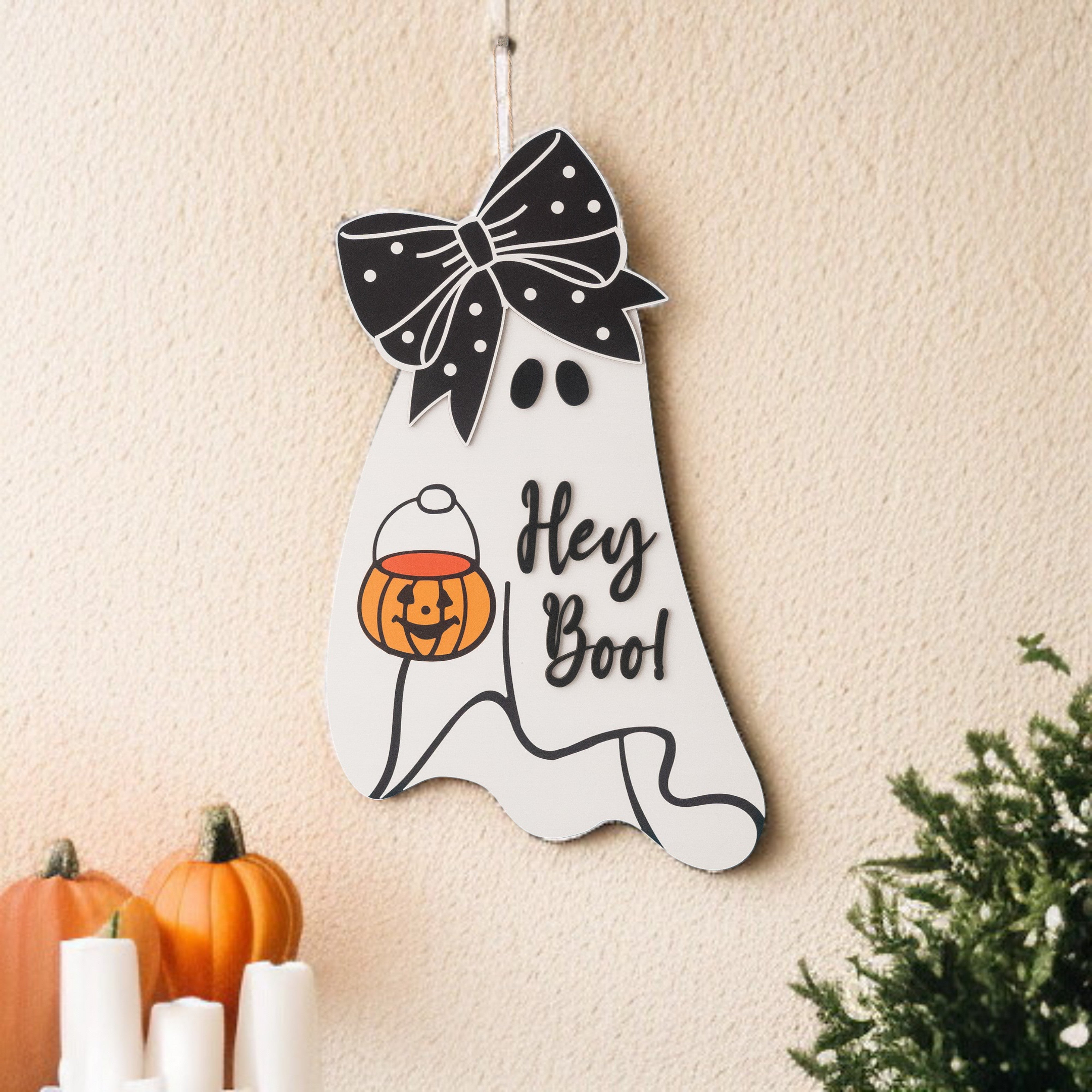 Wooden Ghost Door Hanger Wood for Halloween Decor D05