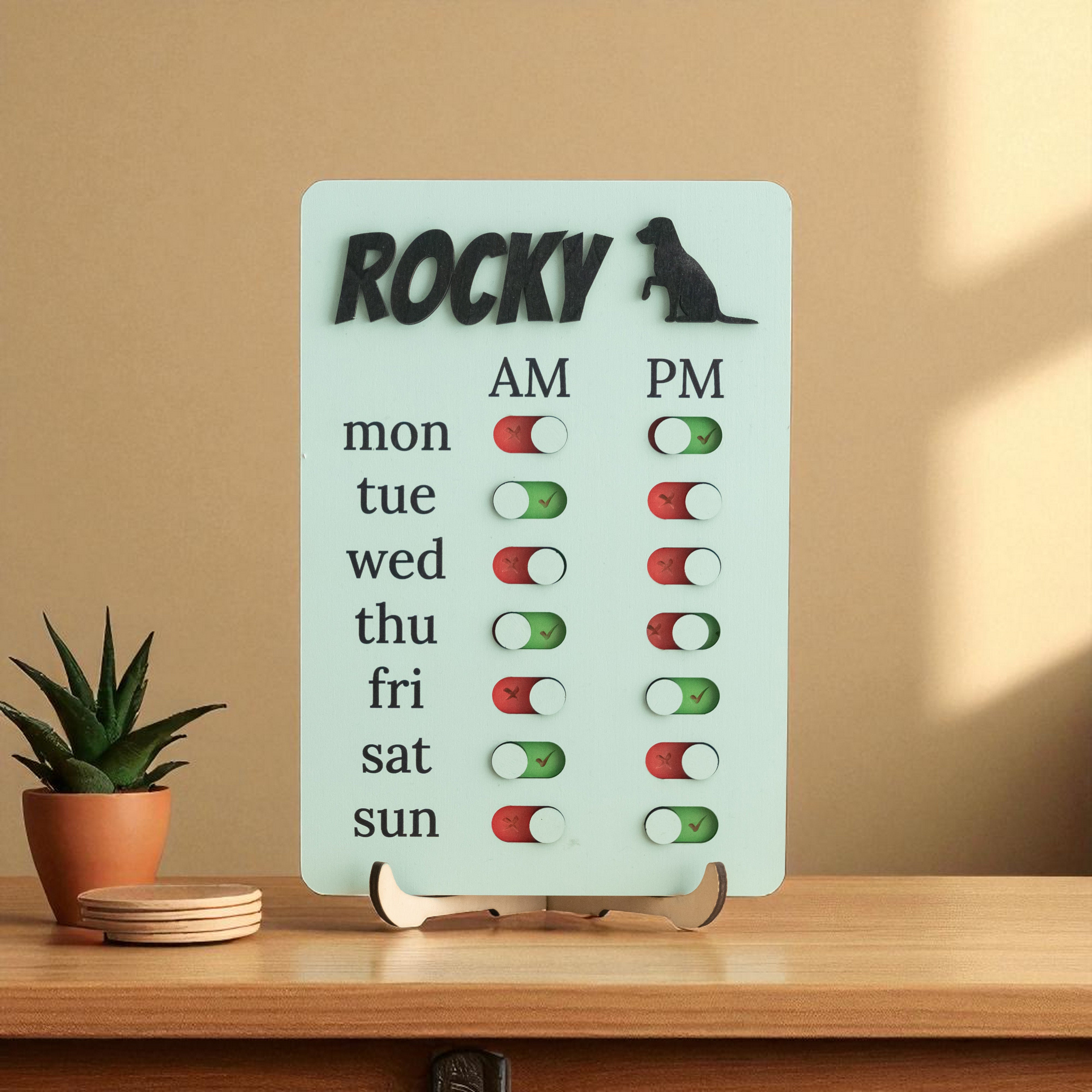 Pet Feeding Reminder Chart Board Wood for Daily Pet Care Tool Y97
