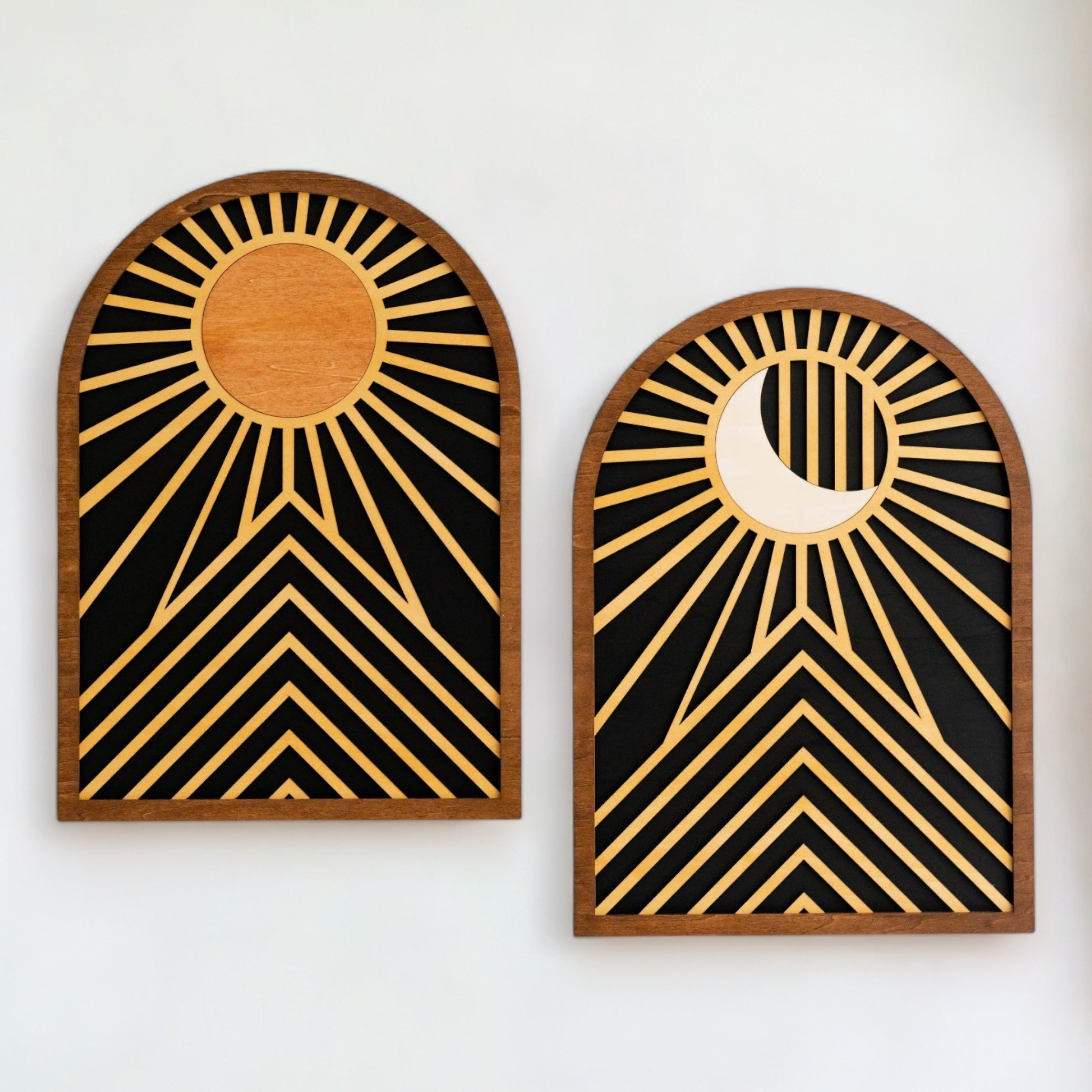 Sun And Moon Wood Wall Art Wood for Modern Geometric Decor R09