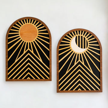 Sun And Moon Wood Wall Art Wood for Modern Geometric Decor R09