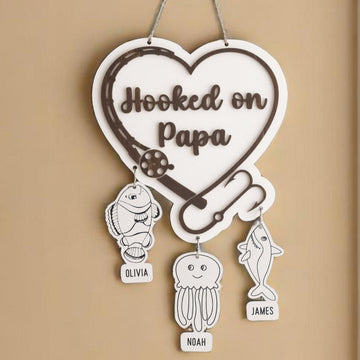 Hooked on Papa Personalized Wooden Wall Decor for Papa Y84
