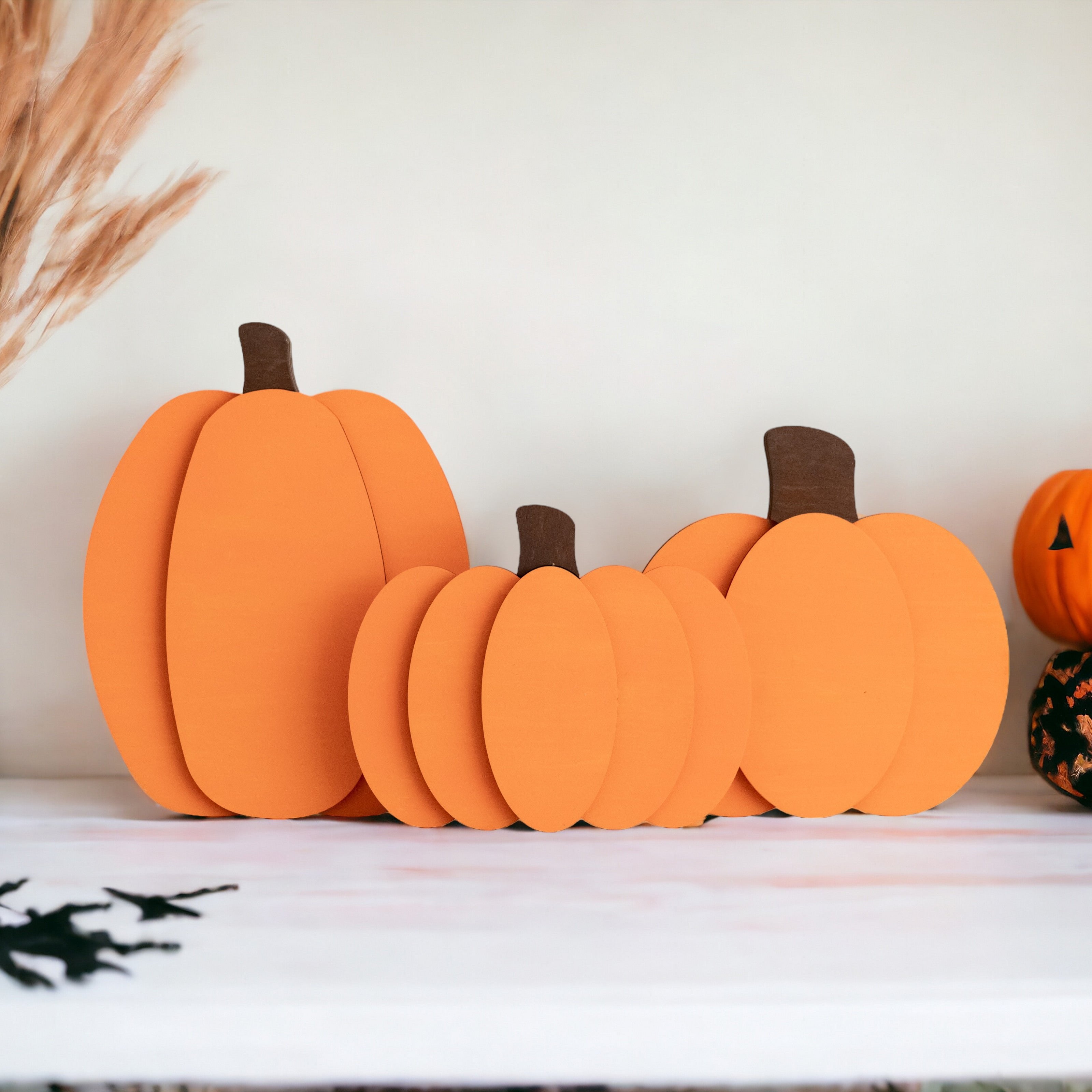 Wooden Pumpkin Halloween Decor for Rustic Boho Table Display