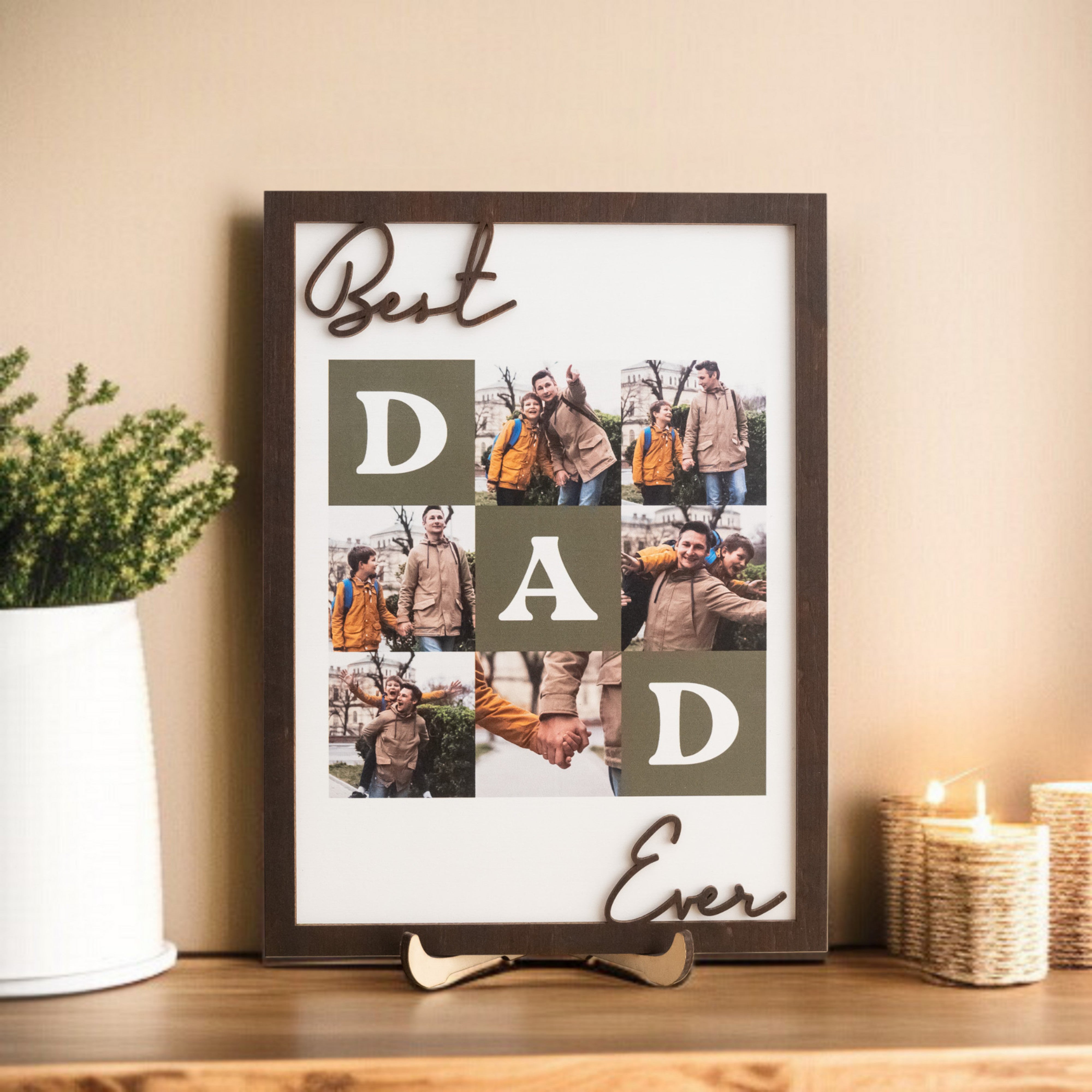 Best Dad Ever Personalized Photo Wooden Frame Fathers Day Gift and Custom Photo Frame Y79