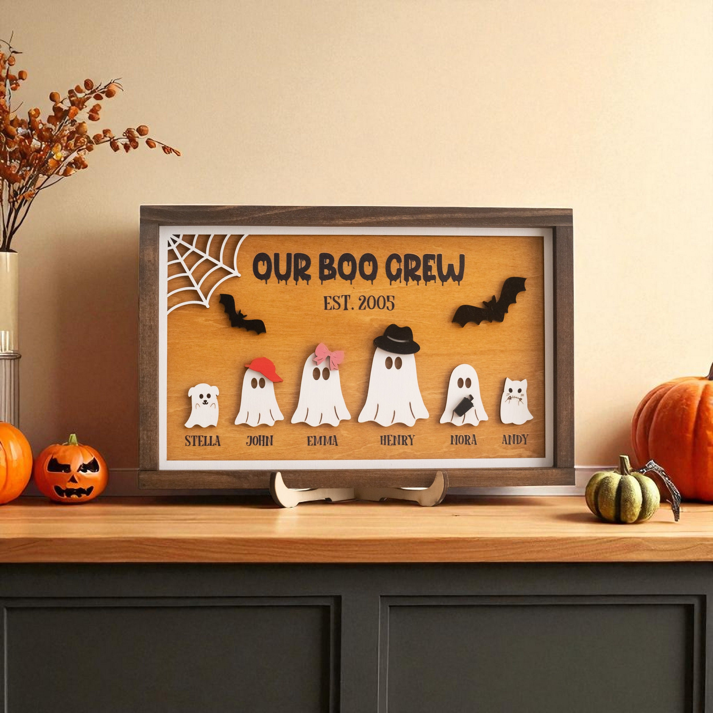 Personalized Halloween Ghost Family Sign Wood Halloween Family Sign D12