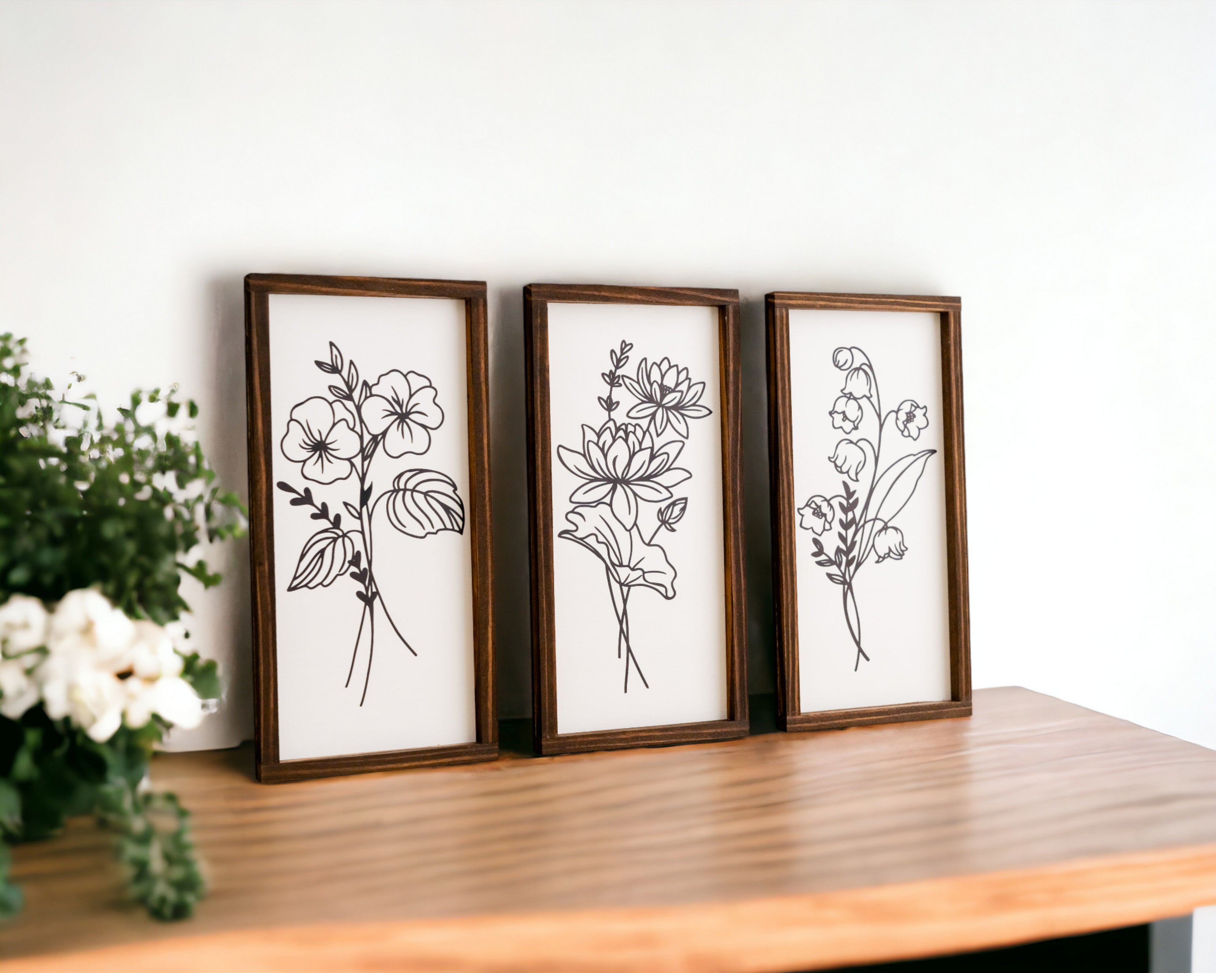 Wildflower Botanical Floral Wood Wall Hanging for Modern Wall Art and Floral Home Decor R26