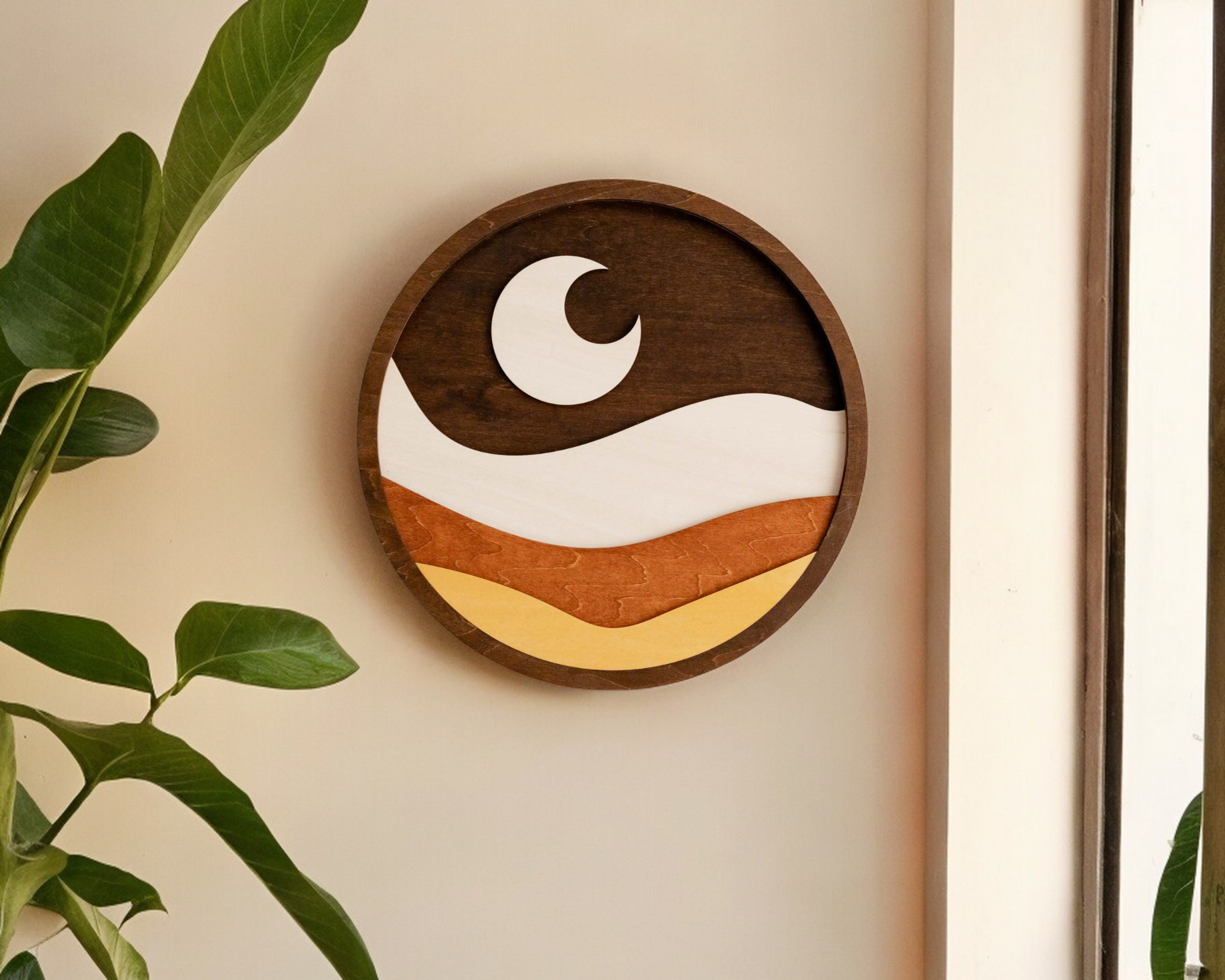 Boho Chic Moon and Sun Wooden Wall Art Set E04