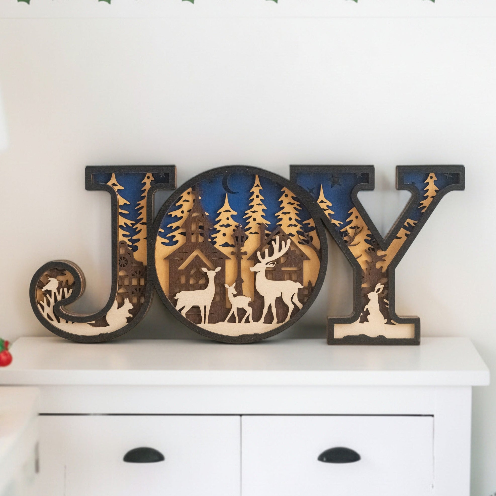 Wooden Joy Christmas Sign Wood for Holiday Home Decor and Lighted Christmas Decor D37
