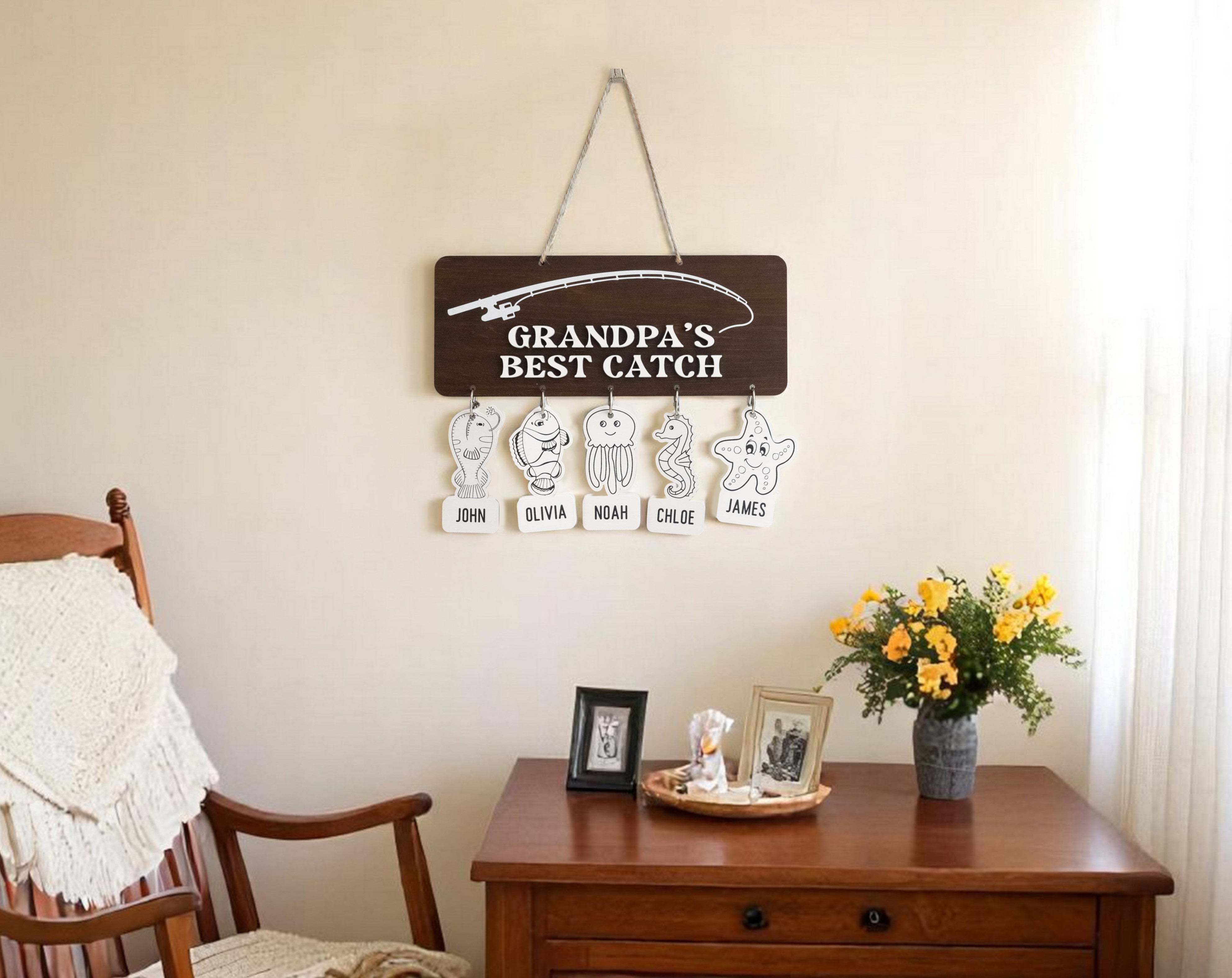 Personalized Papas Best Catch Sign for Papa Gift Y83