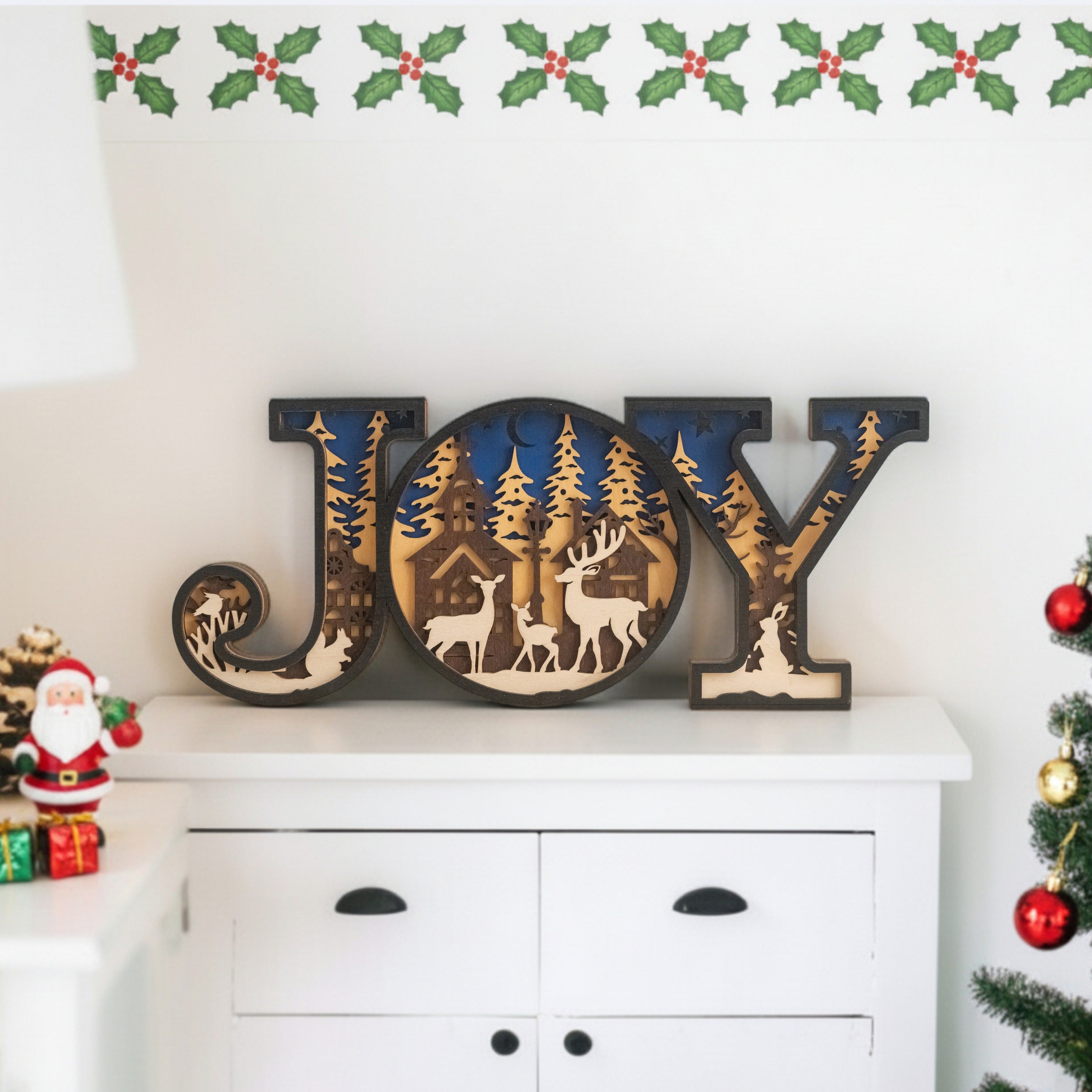 Wooden Joy Christmas Sign Wood for Christmas Mantel Decor and Light Up Christmas Sign D37