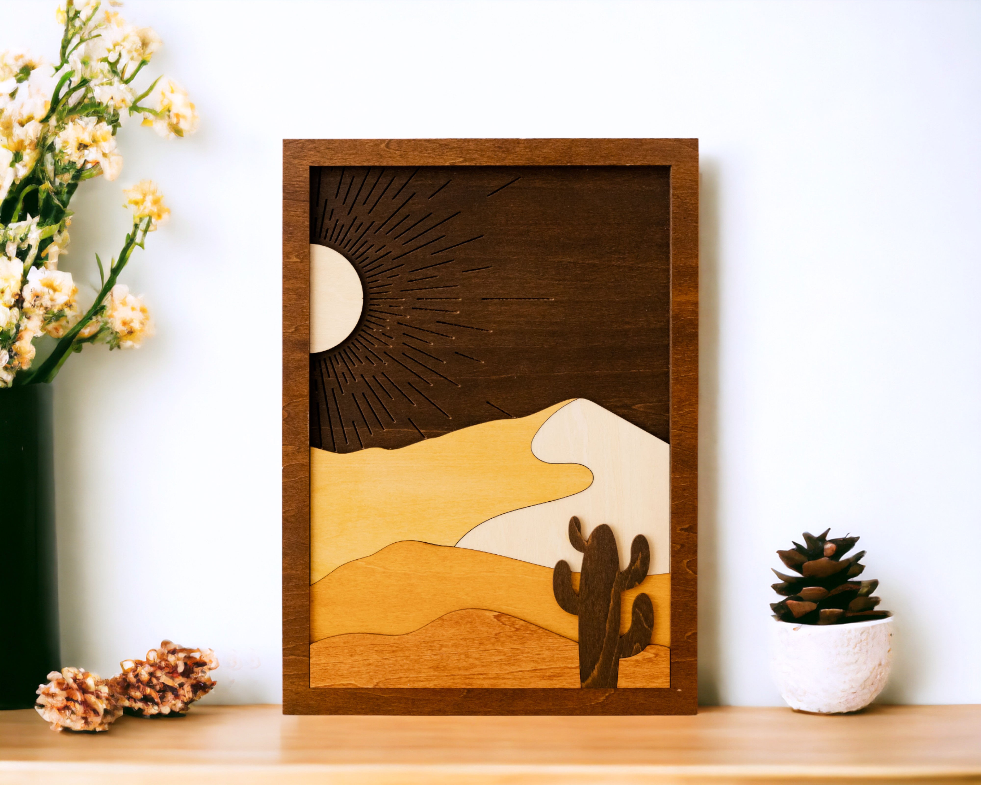 Boho Chic Sun and Moon Wooden Wall Art Ensemble