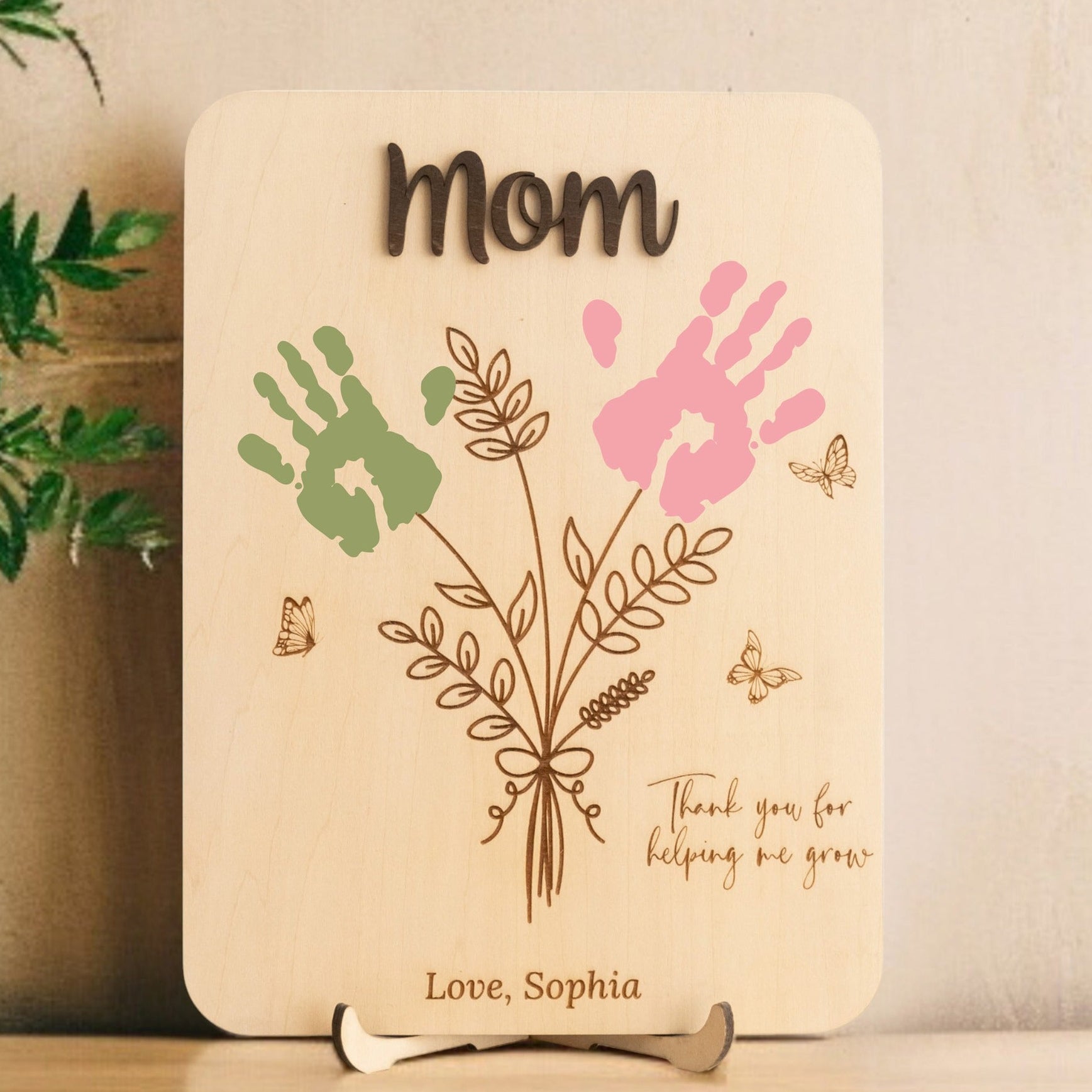 Wooden Flower Handprint Art Wood Mothers Day Gift for Mom Y68