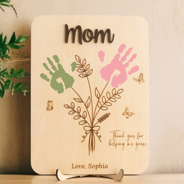 Wooden Flower Handprint Art Wood for Mothers Day Gifts and Wooden Keepsake Y68