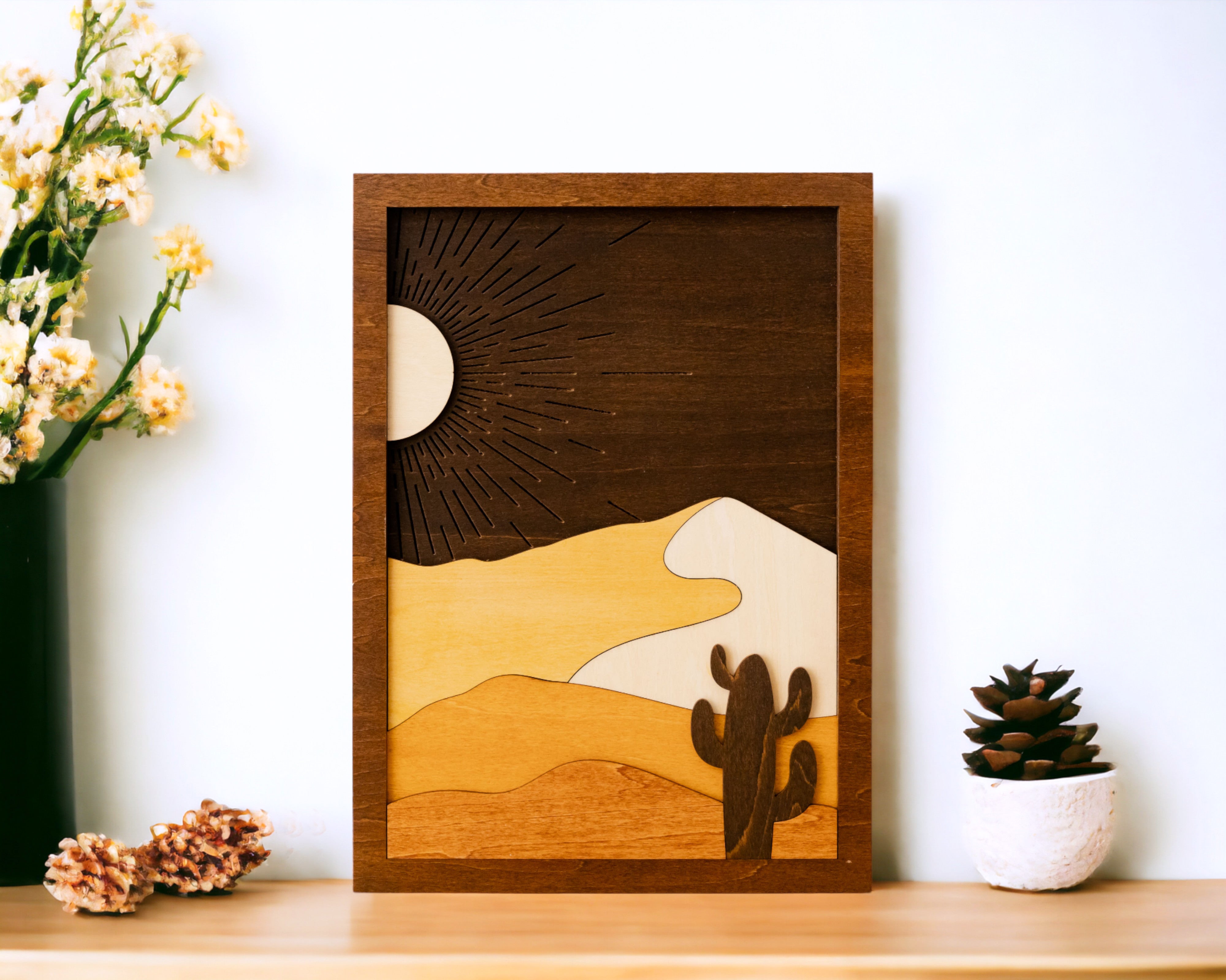 Dynamic Sun and Moon Wooden Wall Art Duo R07