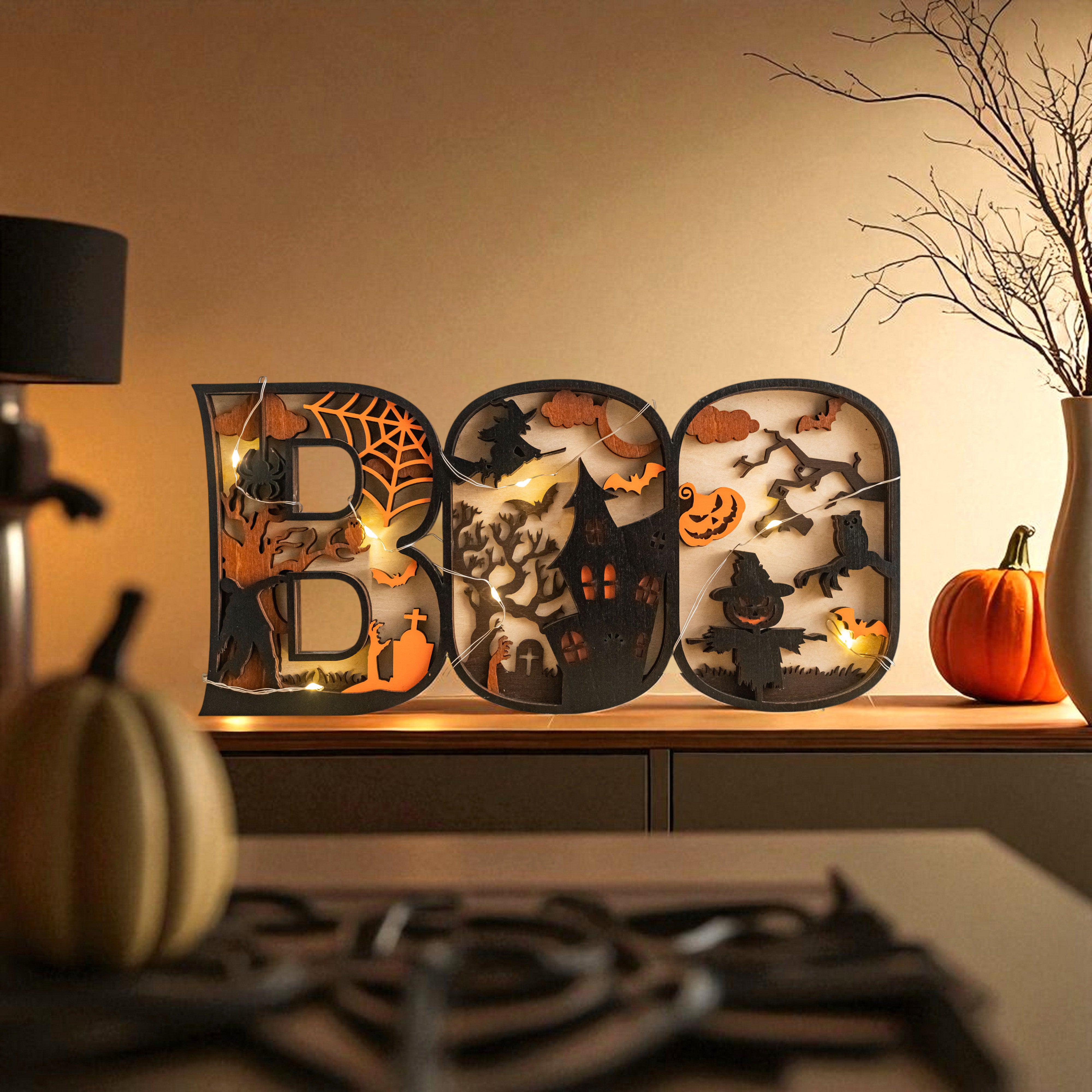 Layered Wooden Halloween BOO Sign Wood Halloween Table Decor D11