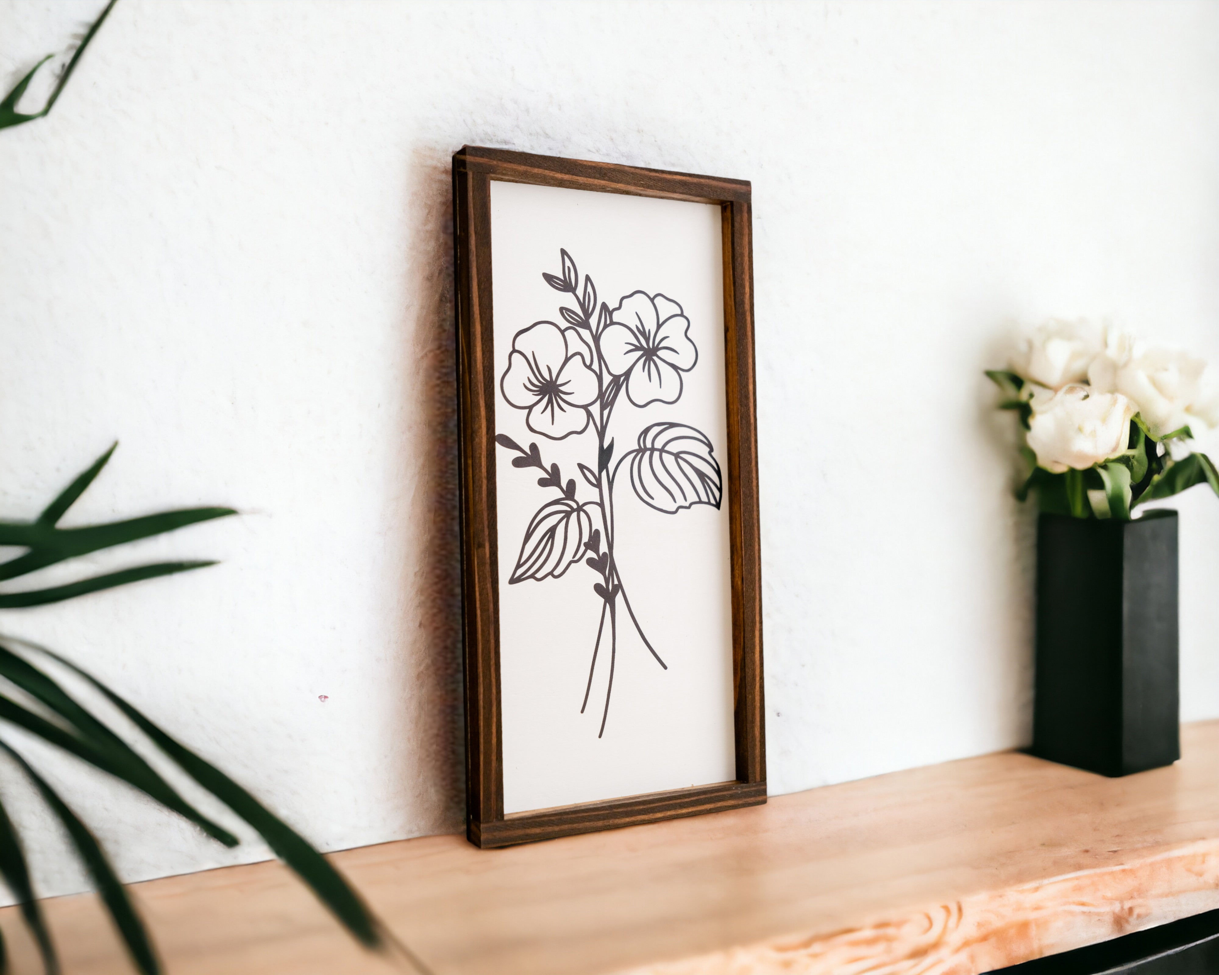 Wildflower Botanical Floral Wood Wall Hanging for Floral Wall Art and Botanical Wood Decor R26