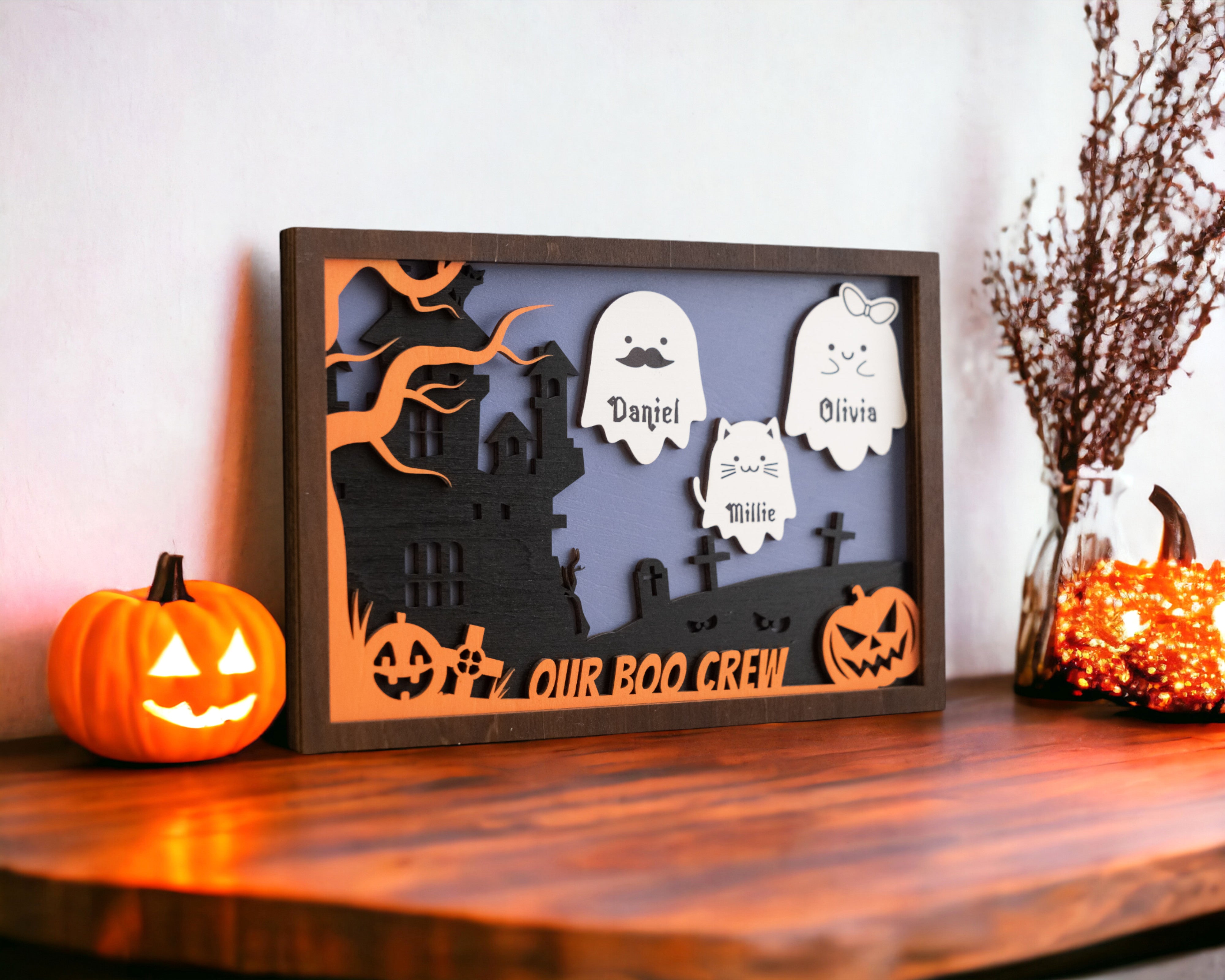 Personalized Halloween Ghost Family Sign Wood Decor R32