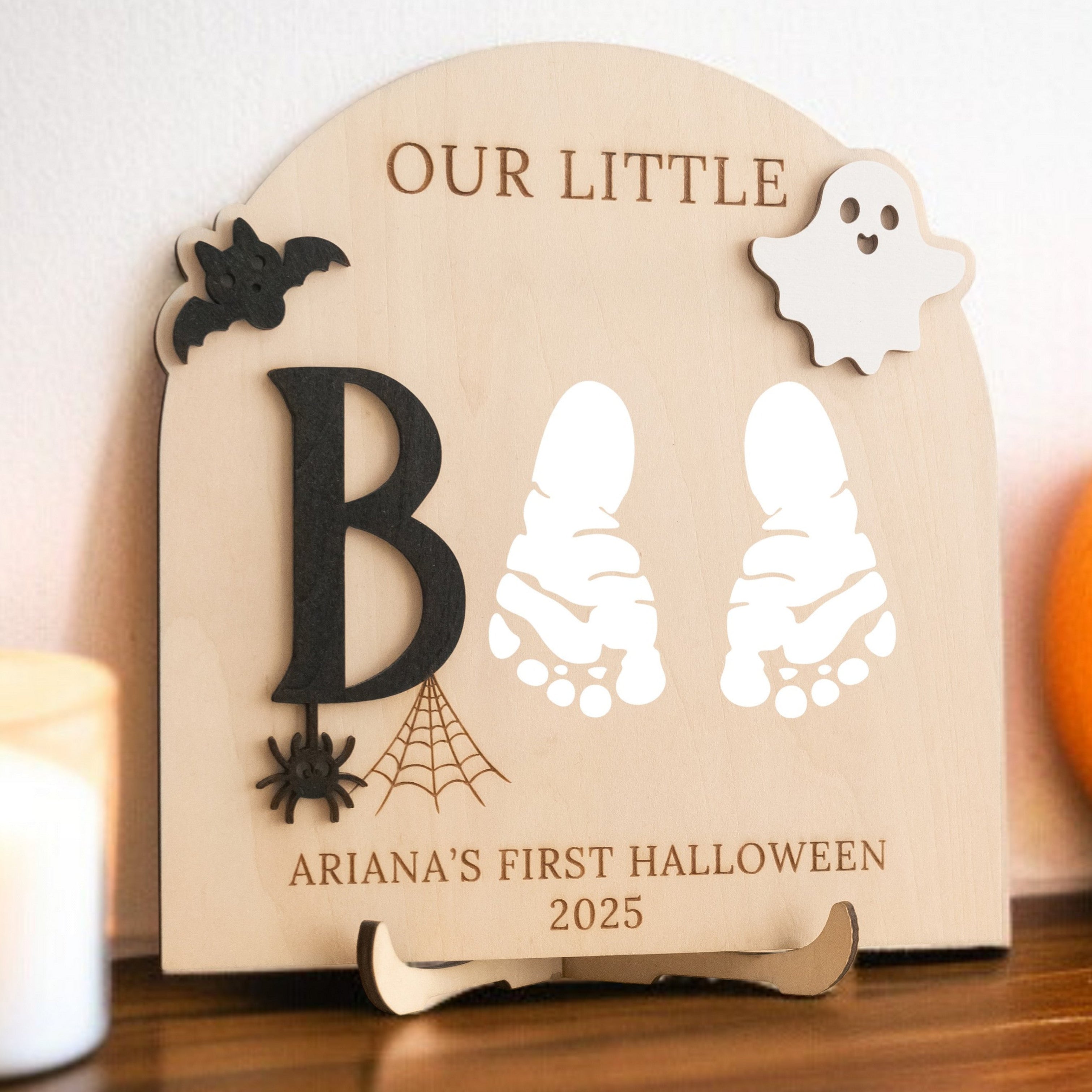 Wooden Halloween Baby Footprint Sign for Babys First Halloween D03