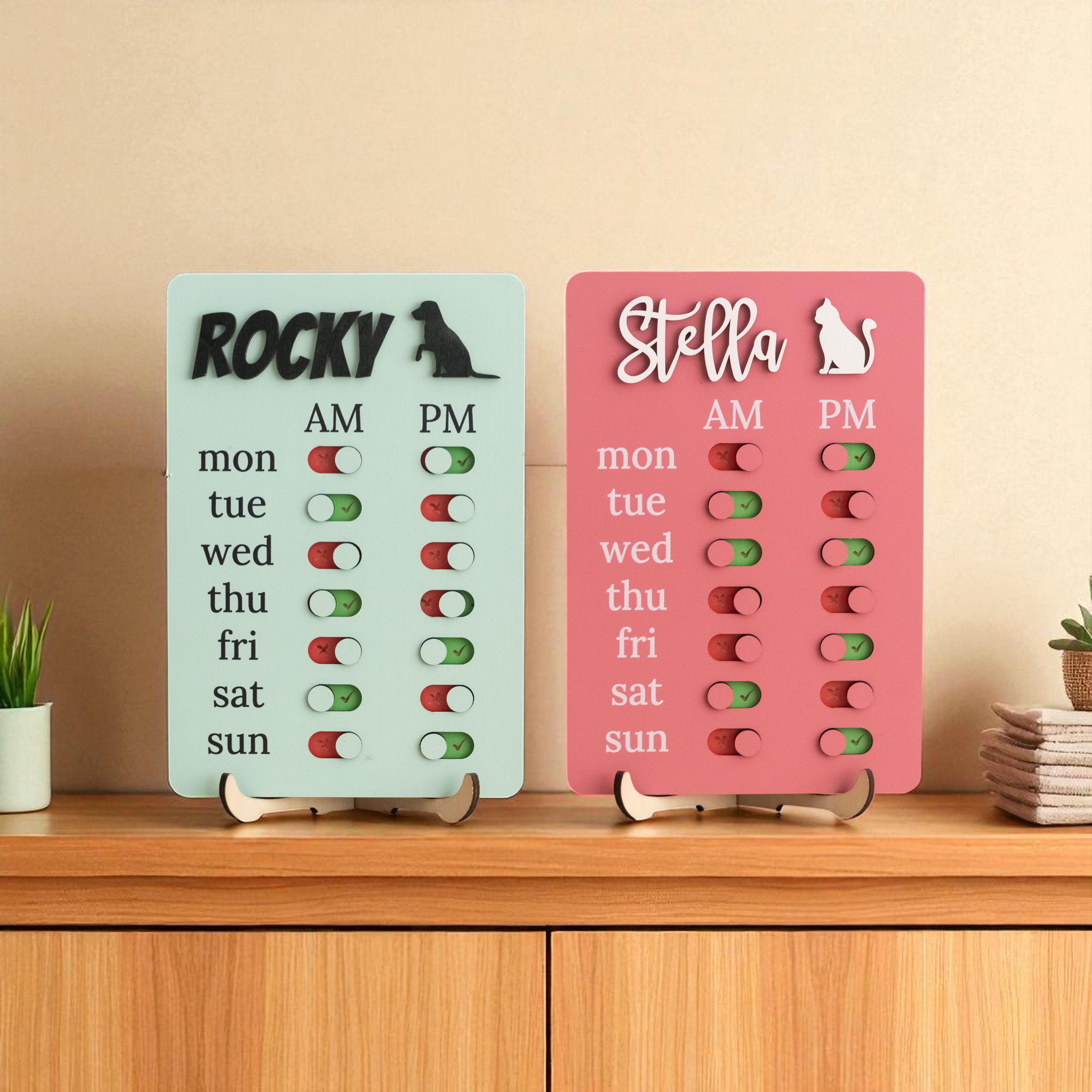 Pet Feeding Reminder Chart Board Wood for Daily Pet Care Tool Y97