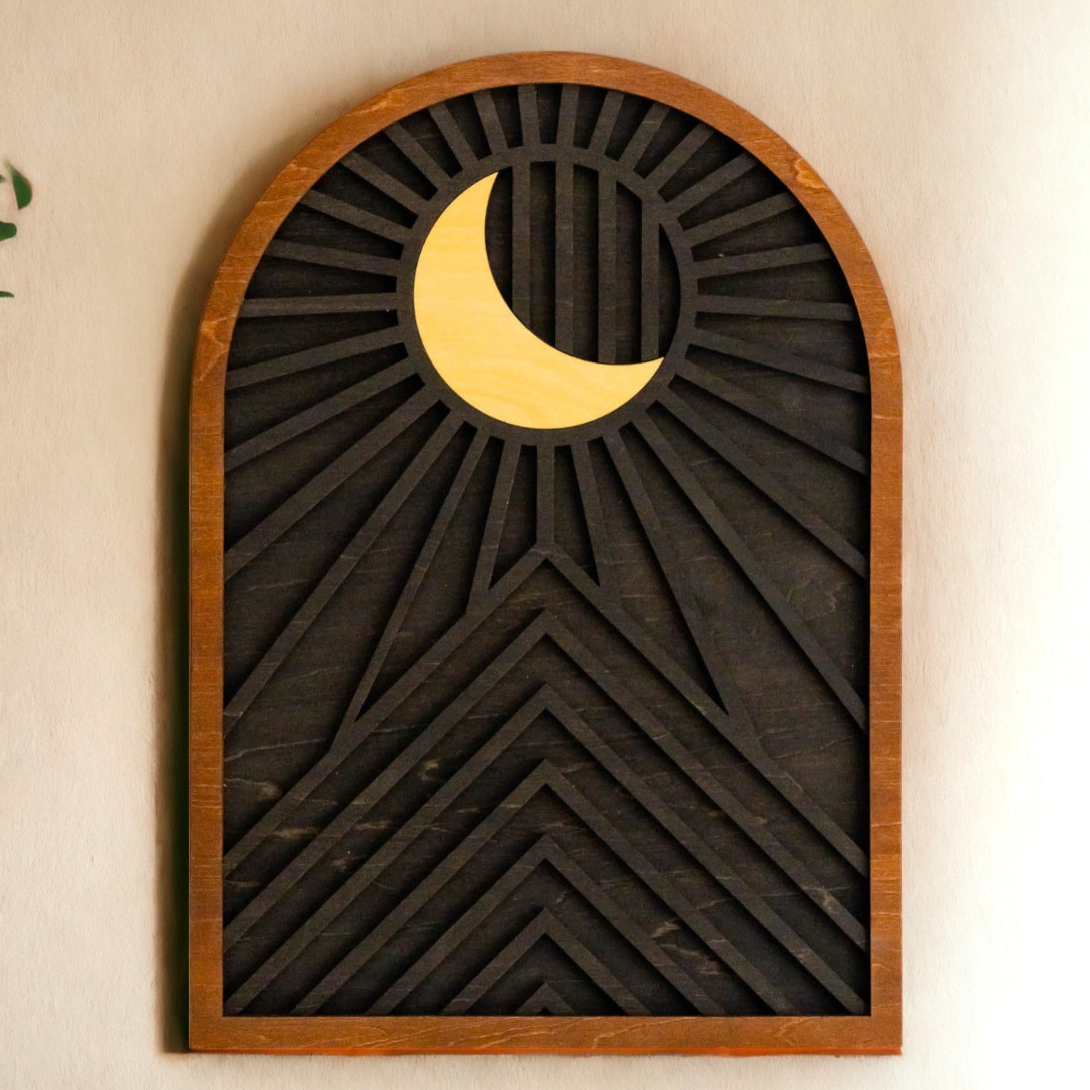 Celestial Sun and Moon Wooden Wall Art for Modern Rustic Home Decor