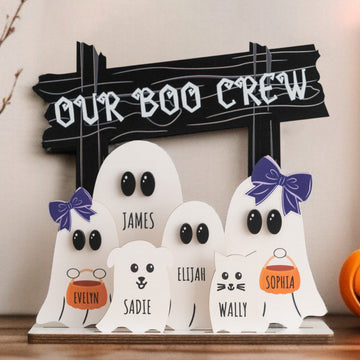 Personalized Wooden Halloween Boo Crew Sign Wood for Table Decor D08