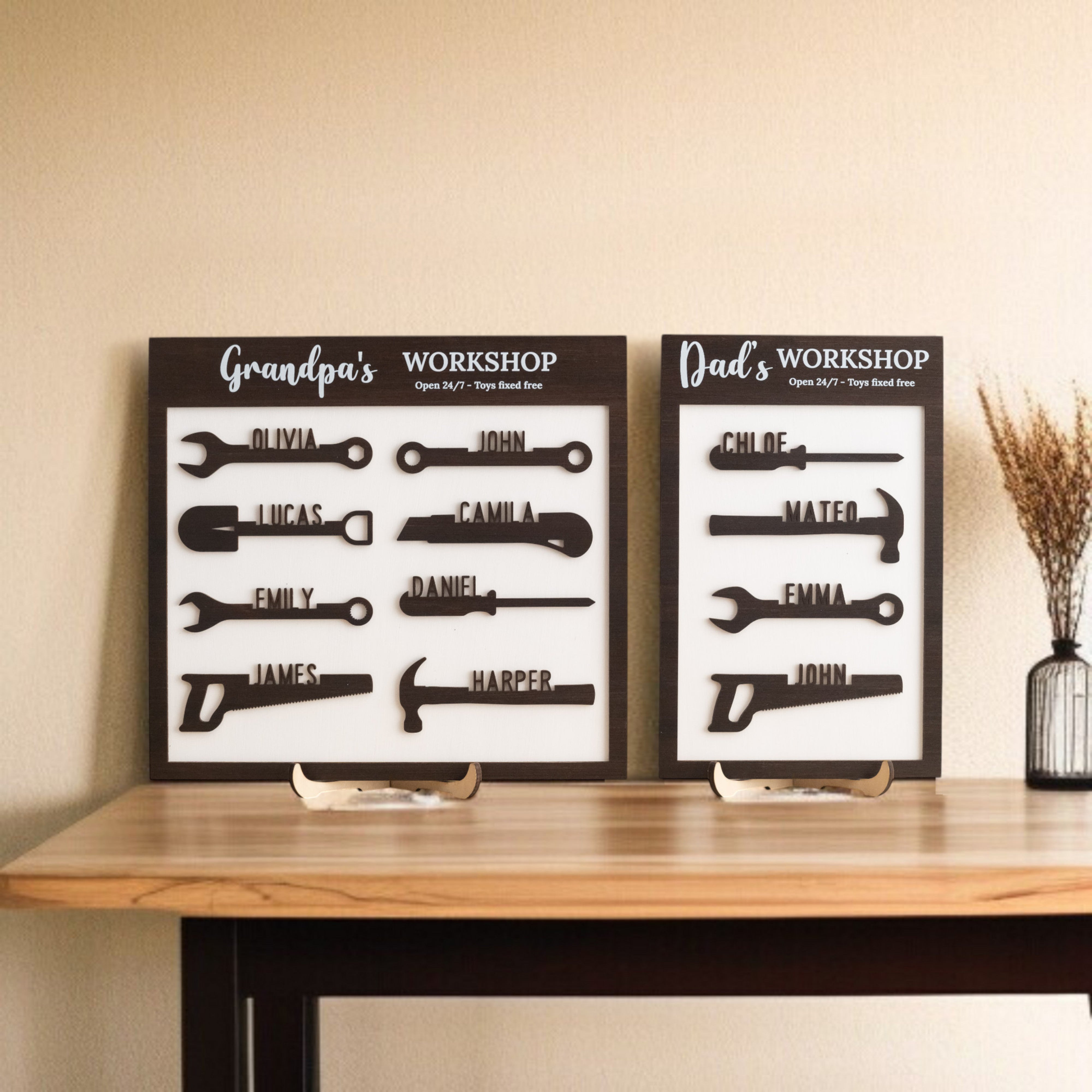 Personalized Dad Grandpa Workshop Sign Wood for Fathers Day Gift and Wooden Workshop Sign Y82