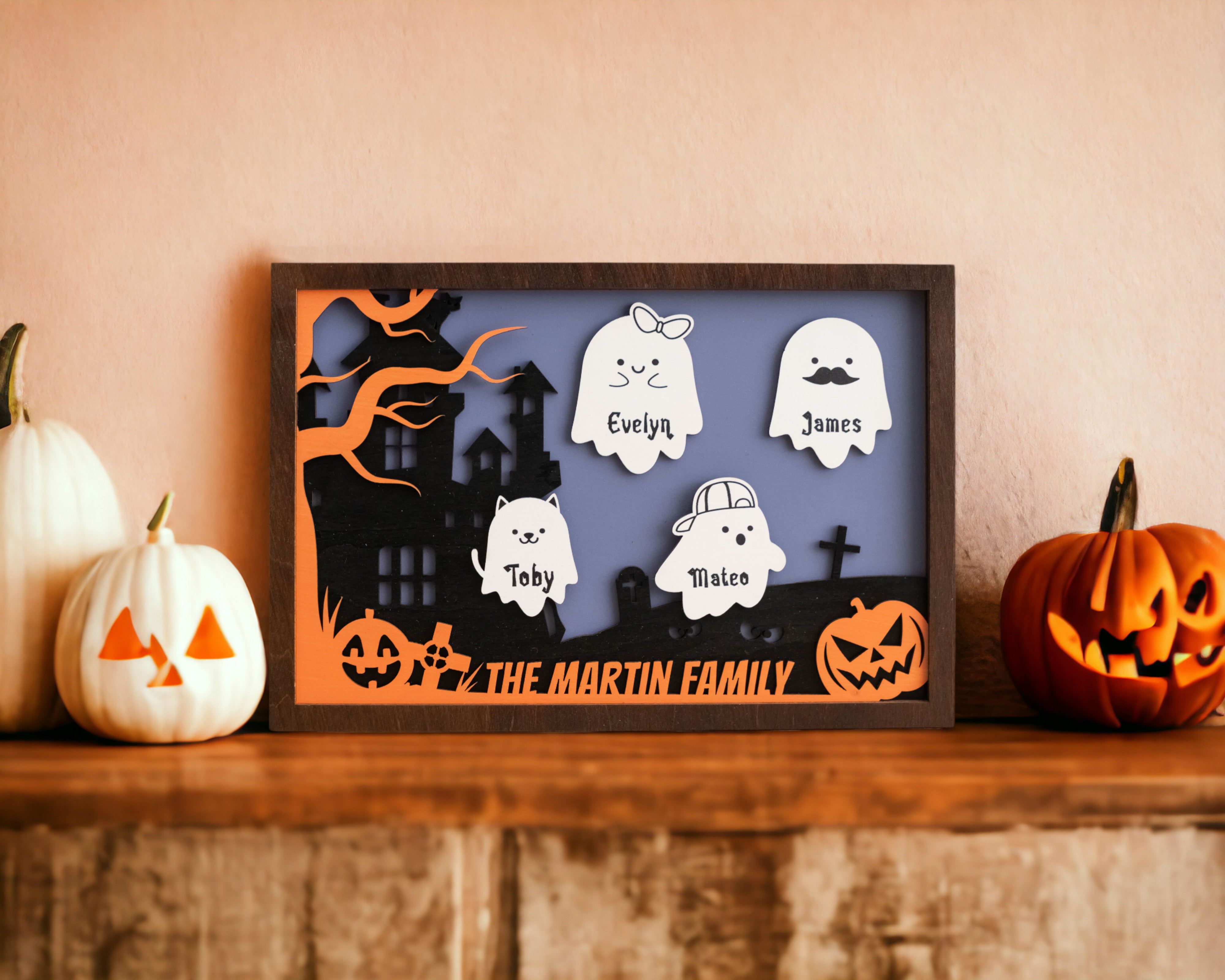 Personalized Halloween Ghost Family Sign Wood Decor R32