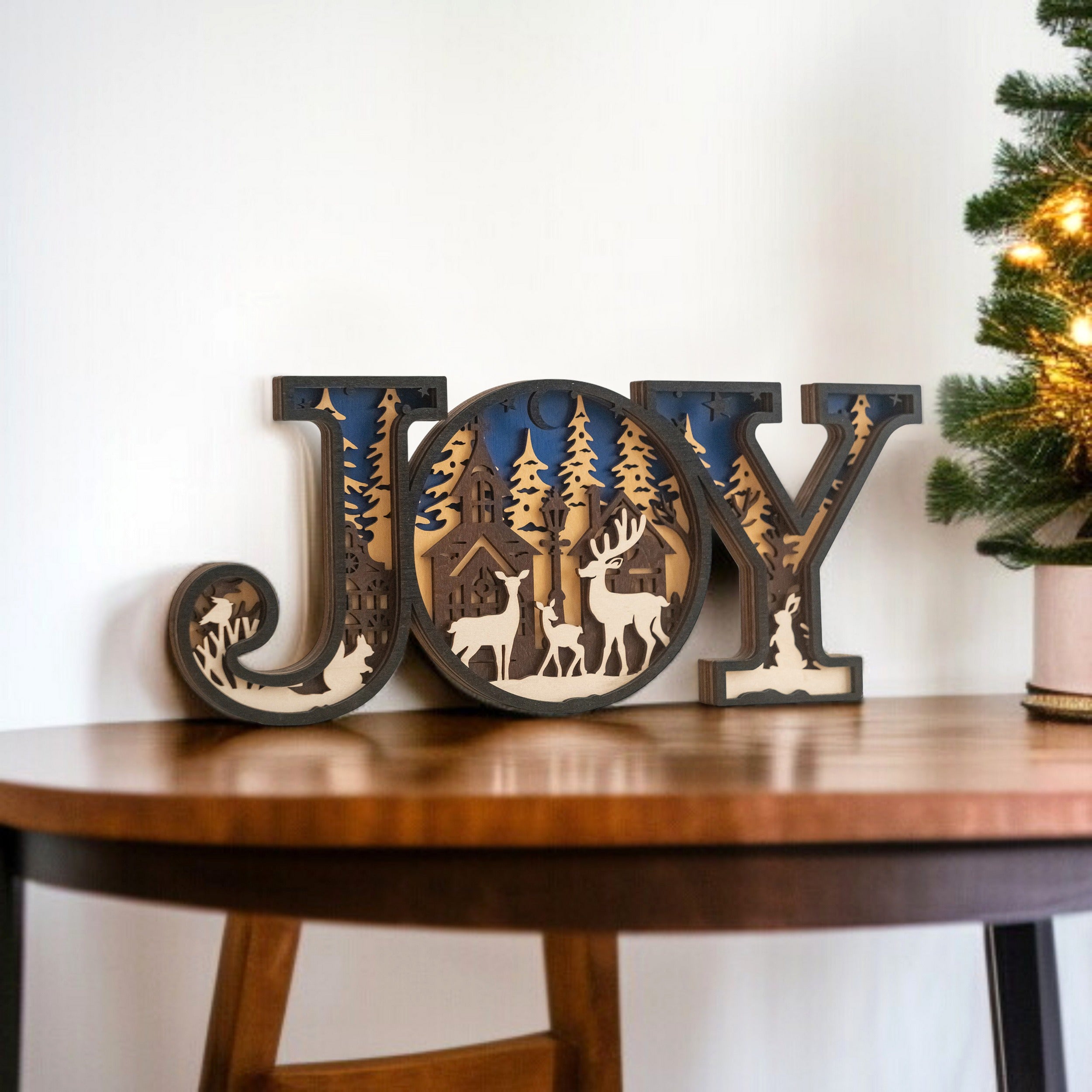 Wooden Joy Christmas Sign Wood for Christmas Mantel Decor and Light Up Christmas Sign D37