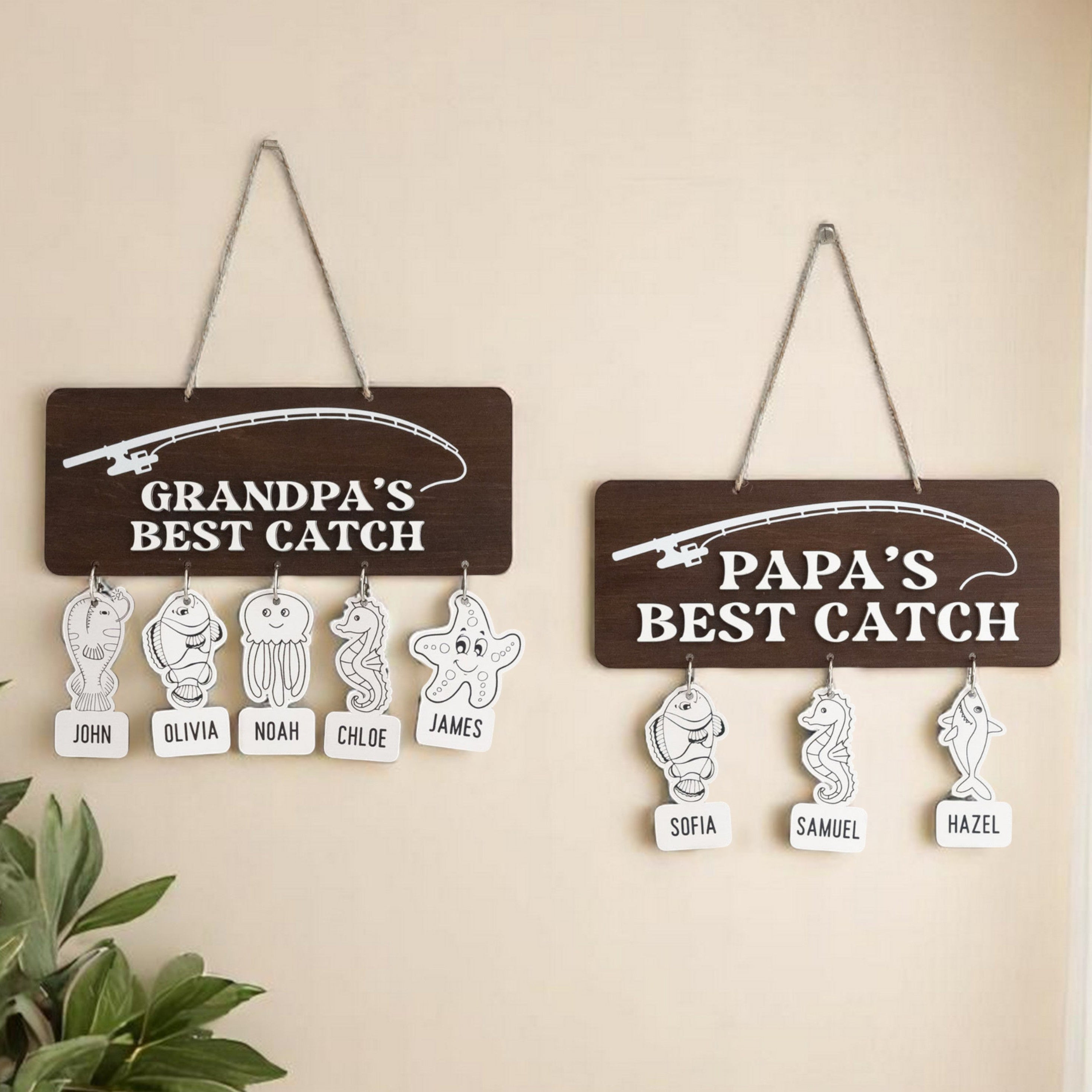 Personalized Papas Best Catch Sign for Papa Gift Y83