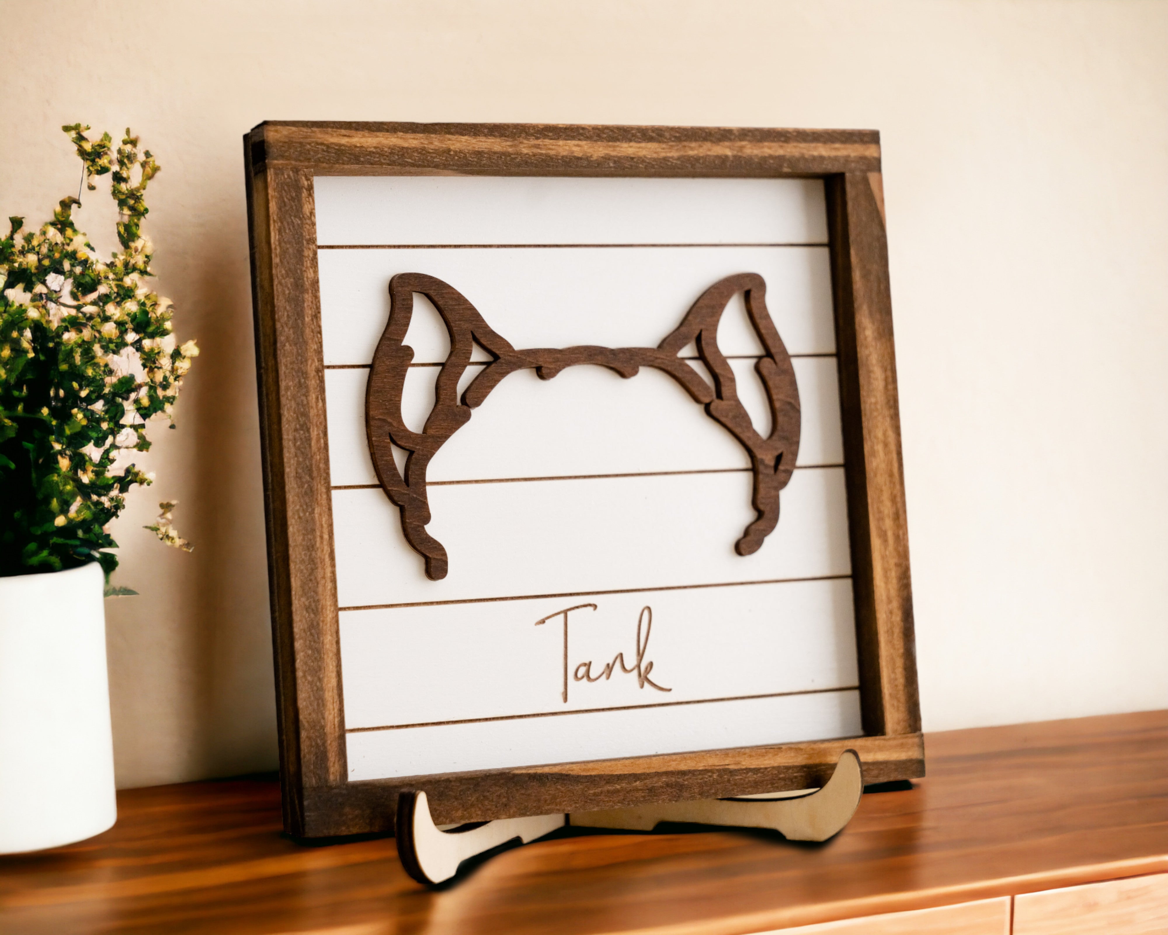 Dog Ear Drawing Framed for Boho Rustic Pet Memorial Decor