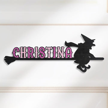 Personalized Witch Halloween Name Sign Wood for Kids Wall Y98
