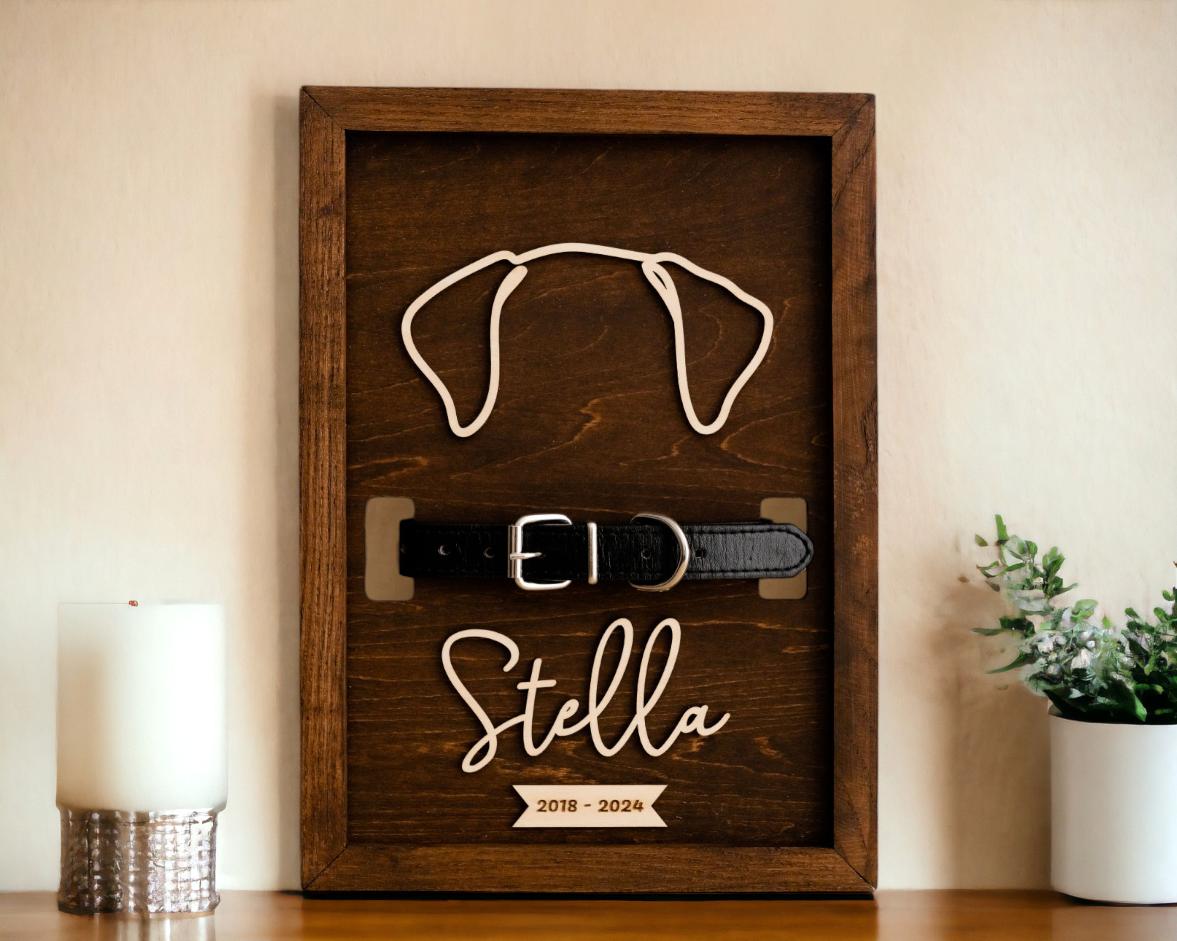 Dog Ear Drawing Framed Wood Dog Memorial Gift and Pet Decor E16