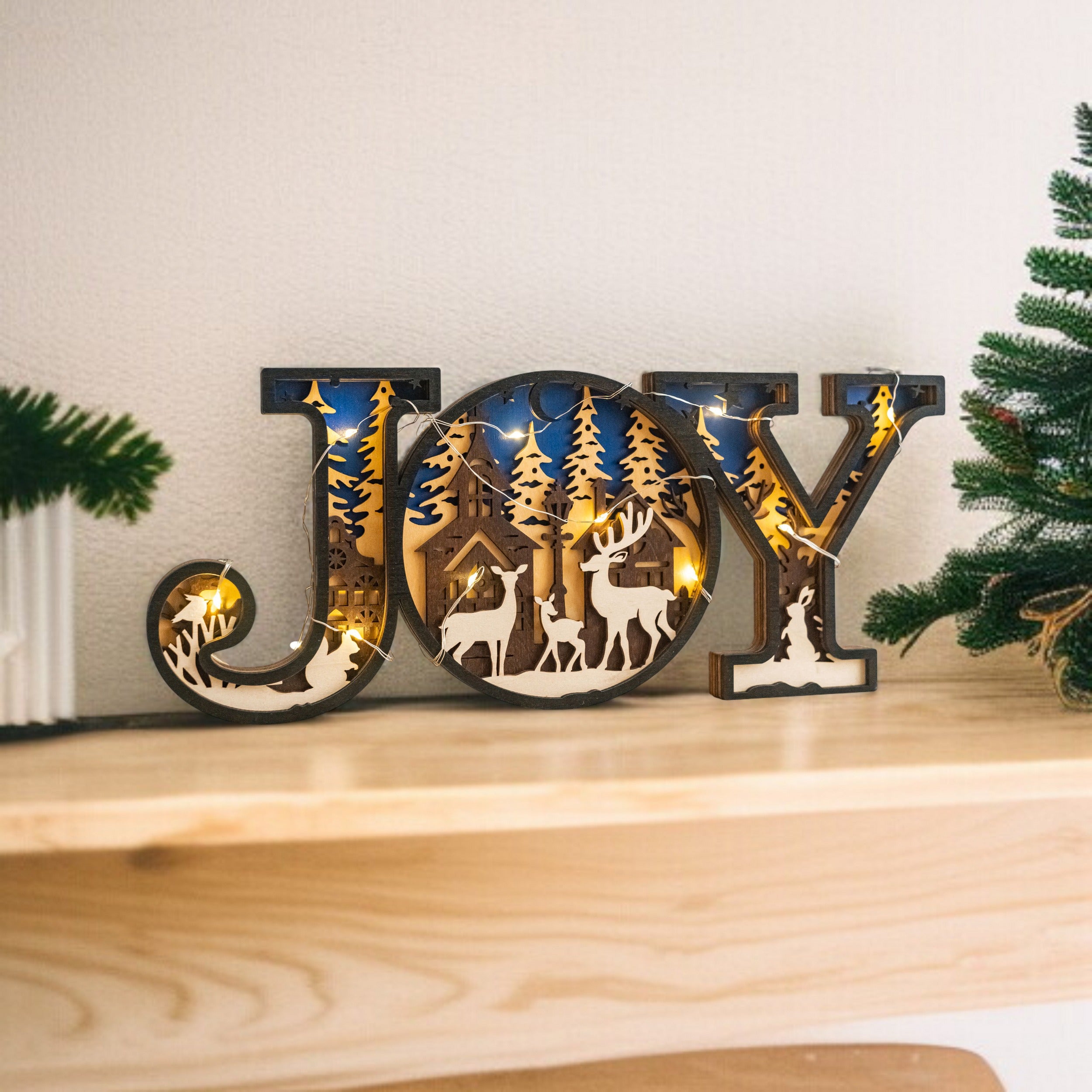 Wooden Joy Christmas Sign Wood for Christmas Mantel Decor and Light Up Christmas Sign D37