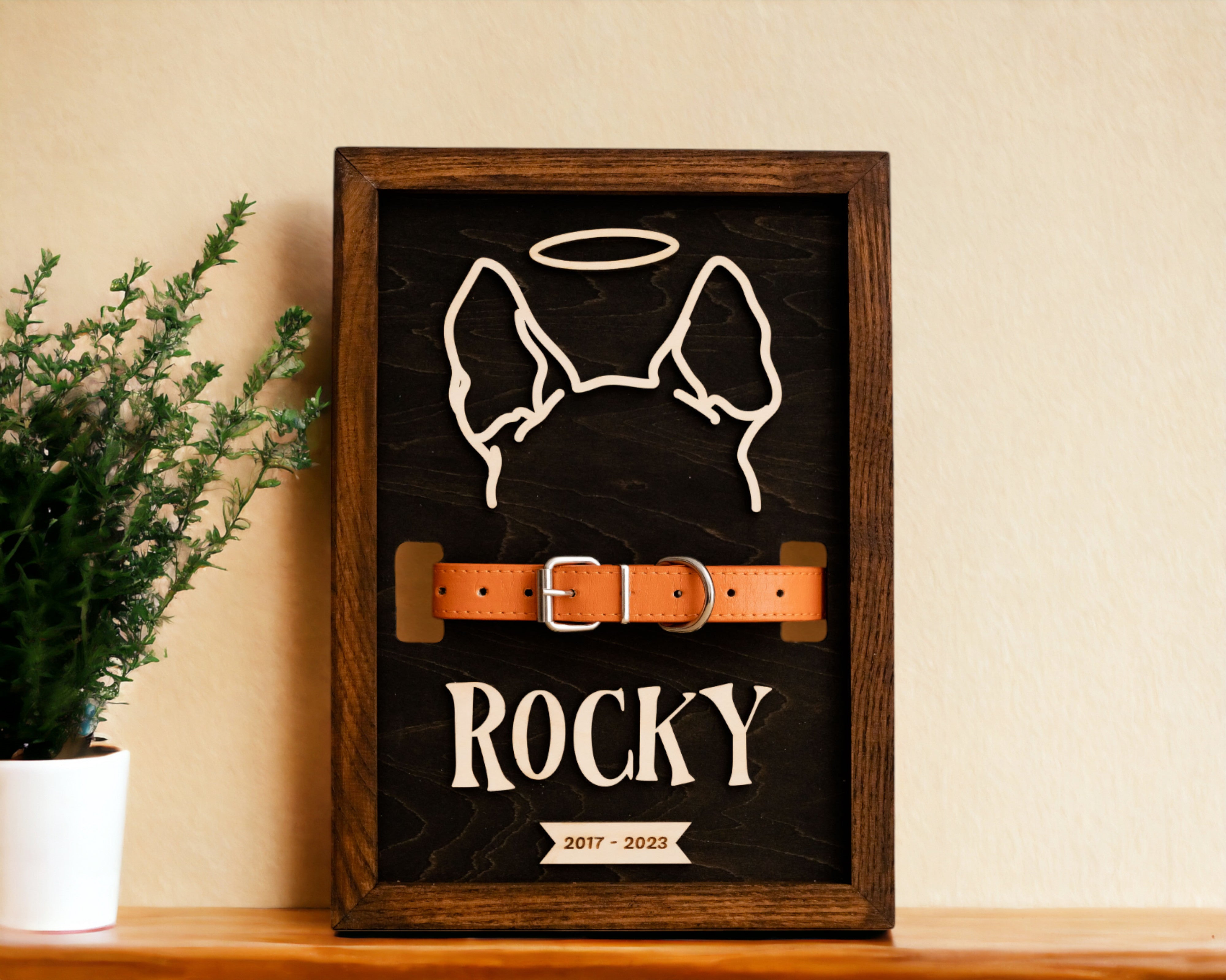 Dog Ear Drawing Framed Wood Dog Memorial Gift and Pet Decor E16