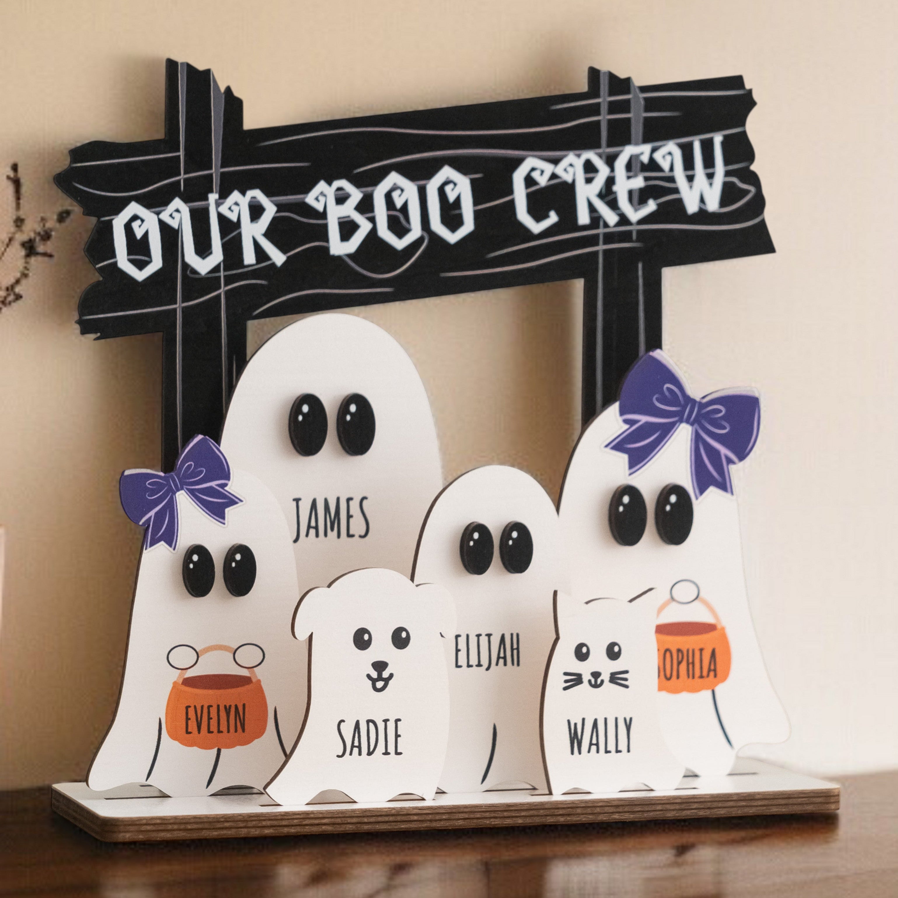 Personalized Wooden Halloween Boo Crew Sign Wood for Table D08