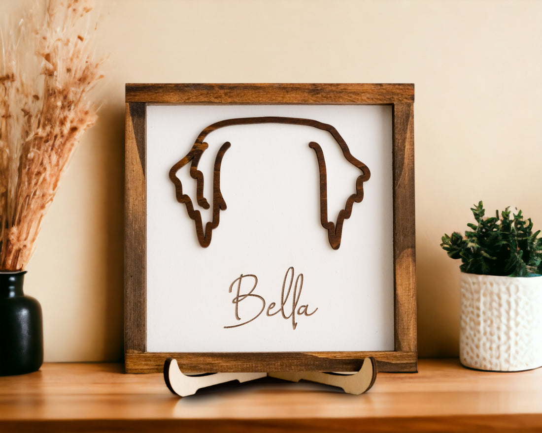 Boho Rustic Dog Ear Drawing Framed For Heartfelt Pet Memorial Decor