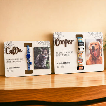 Boho Pet Memorial Photo and Collar Sign for Stylish Table Decor