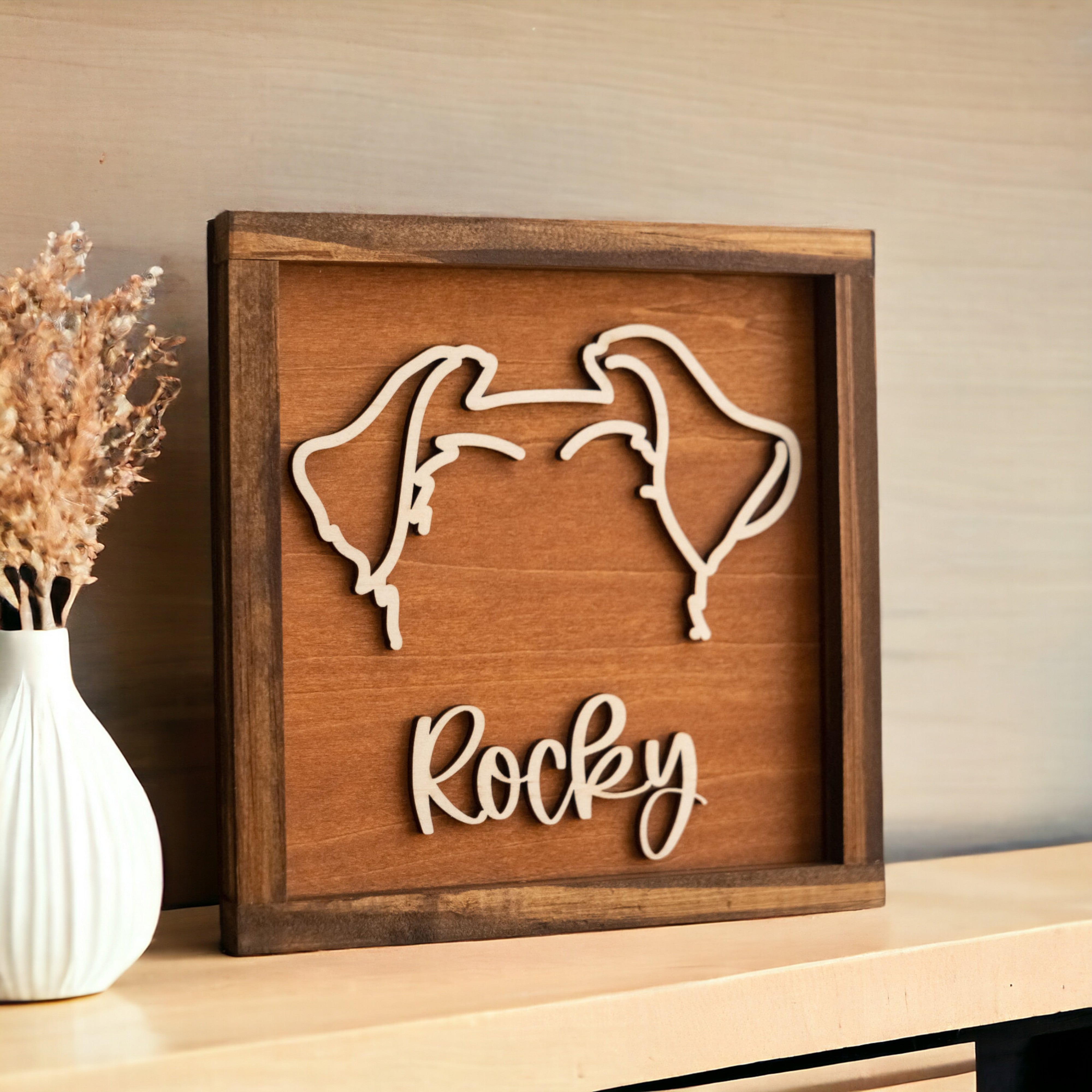 Personalized Dog Ear Framed Art Wood for Pet Memorial Decor J06