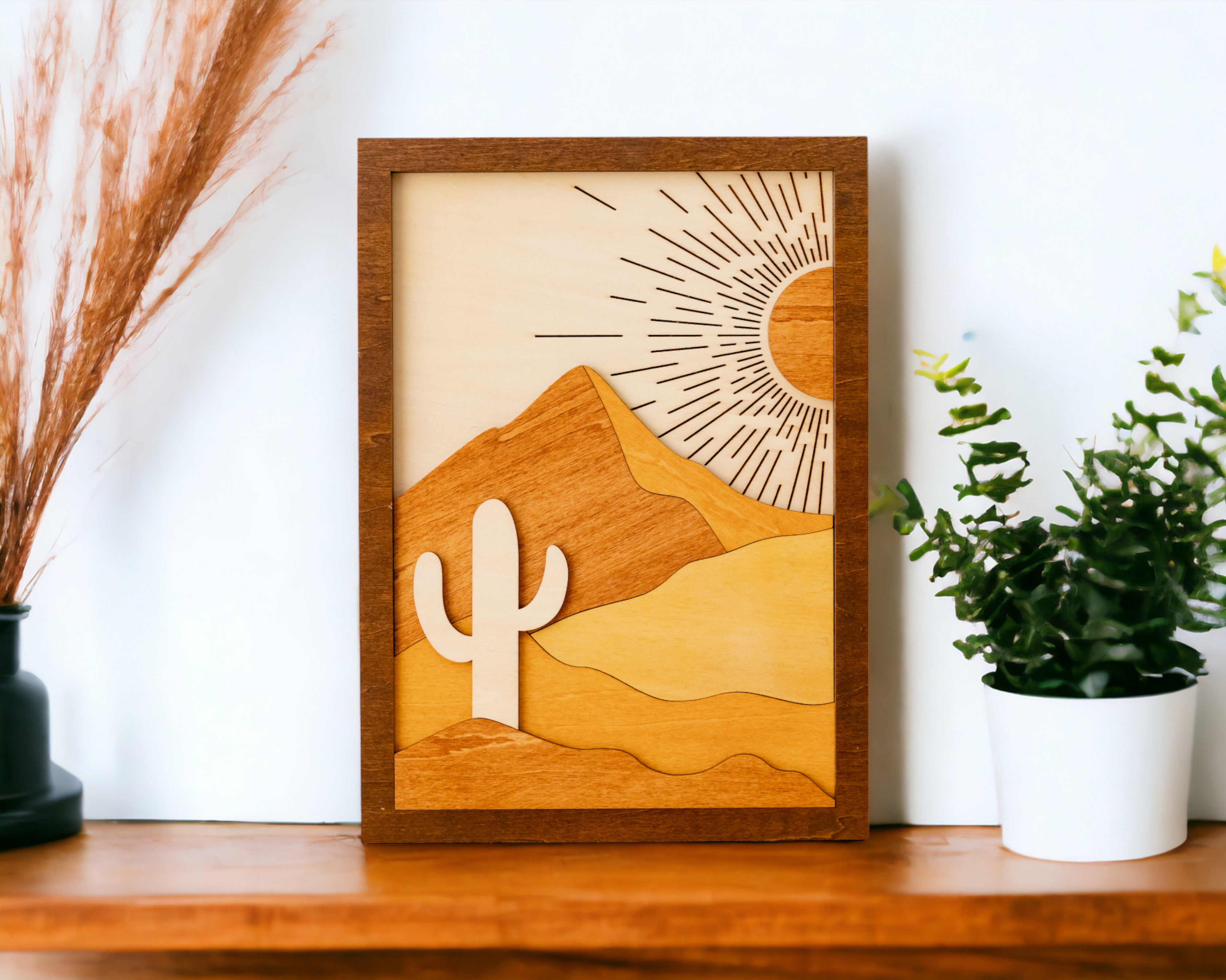 Boho Chic Sun and Moon Wooden Wall Art Ensemble